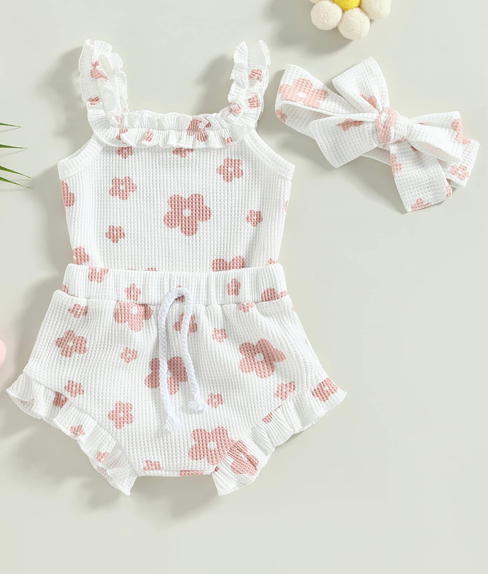 Newborn Baby Girl Summer Outfits Set - Floral Print Romper, Tops, Drawstring Shorts & Headband | Cute Infant Clothes for Photoshoots, Parties & Daily Wear