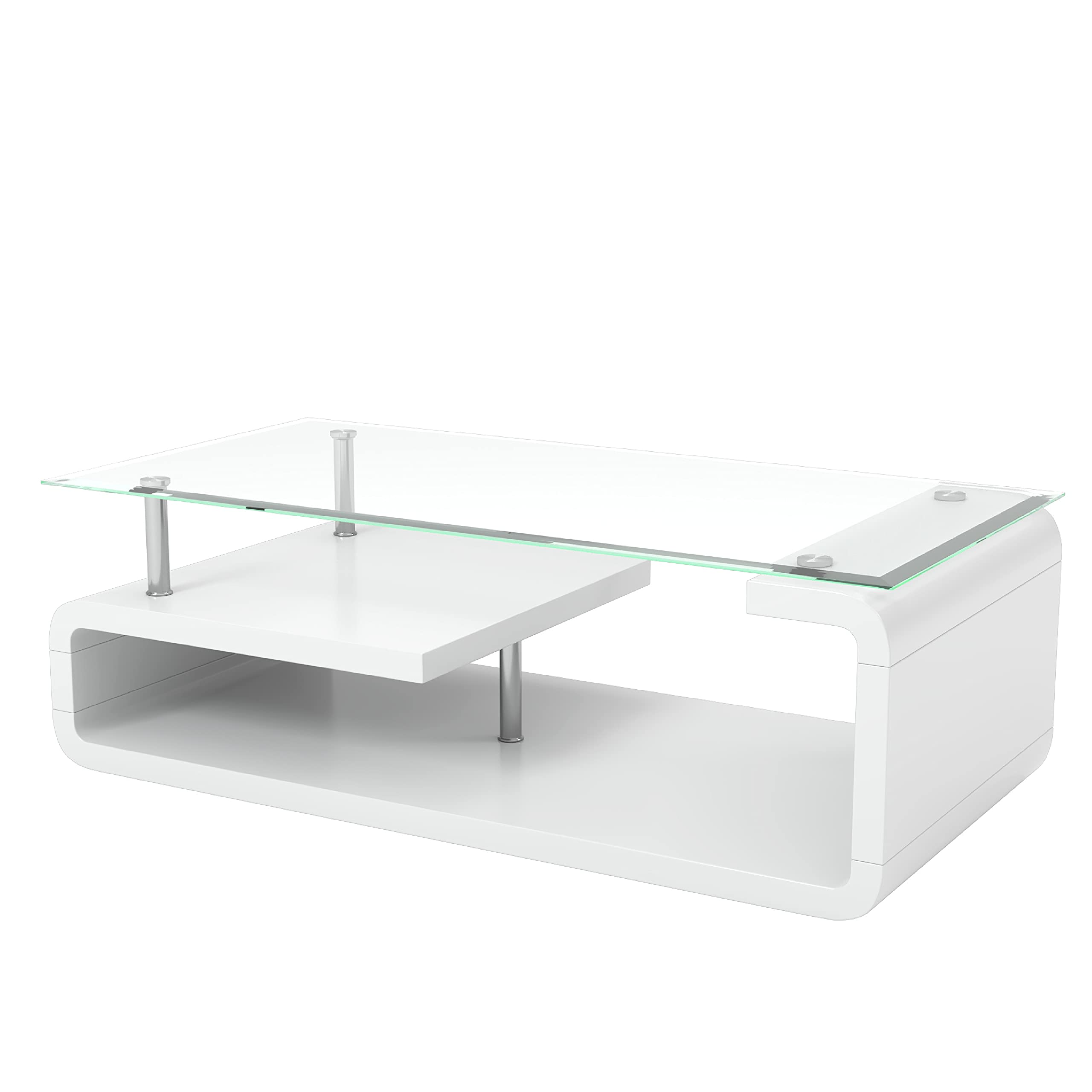 Korso Contemporary Glass Top Coffee Table - Glossy White for Living Room Decor