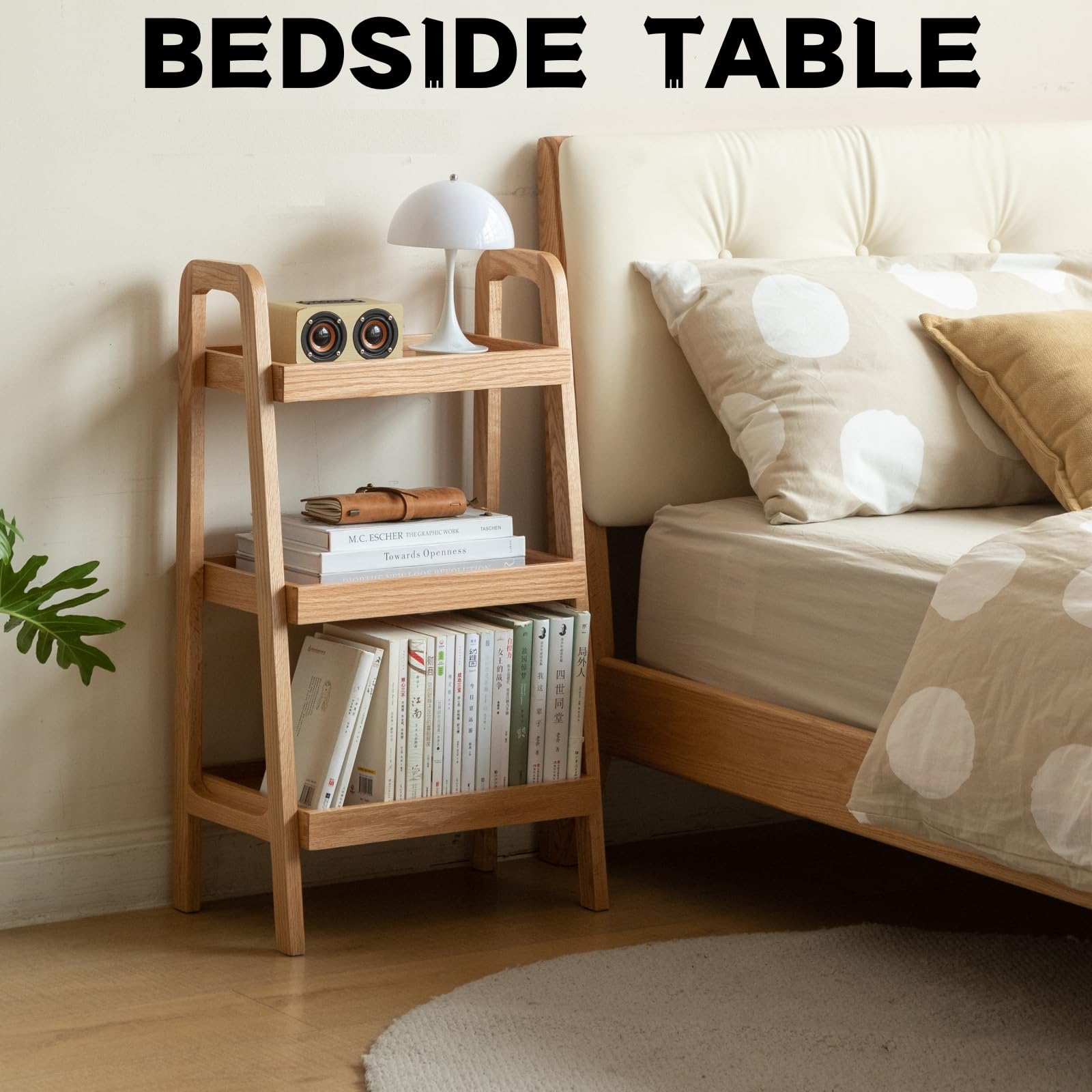 3-Tier Ladder Bookshelf - Solid Oak Wood Bookcase with Open Storage Shelves for Living Room, Bedroom, Kitchen & Bathroom - Perfect as Floor Shelf, End Table or Decorative Display Stand
