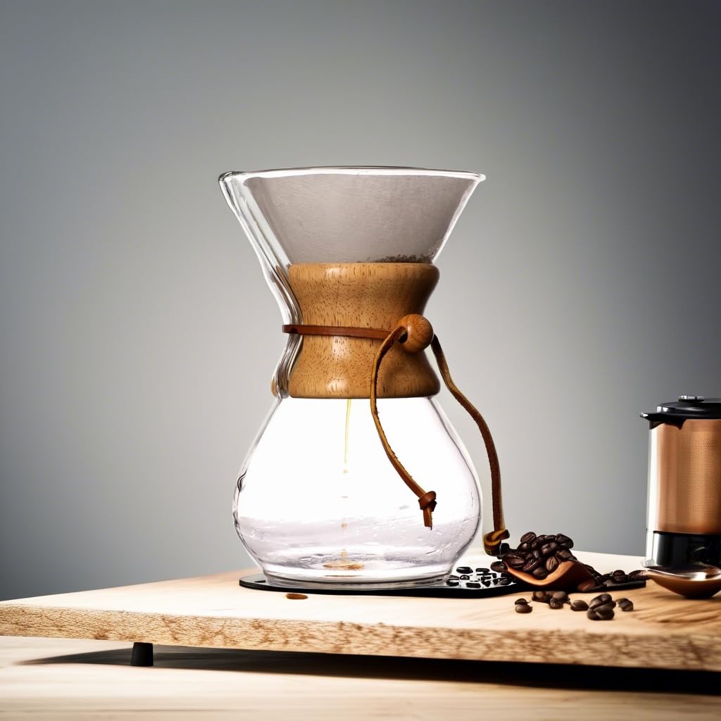 Premium 6-Cup Pour Over Coffee Maker - Borosilicate Glass Carafe with Wooden Collar for Home & Office Brewing