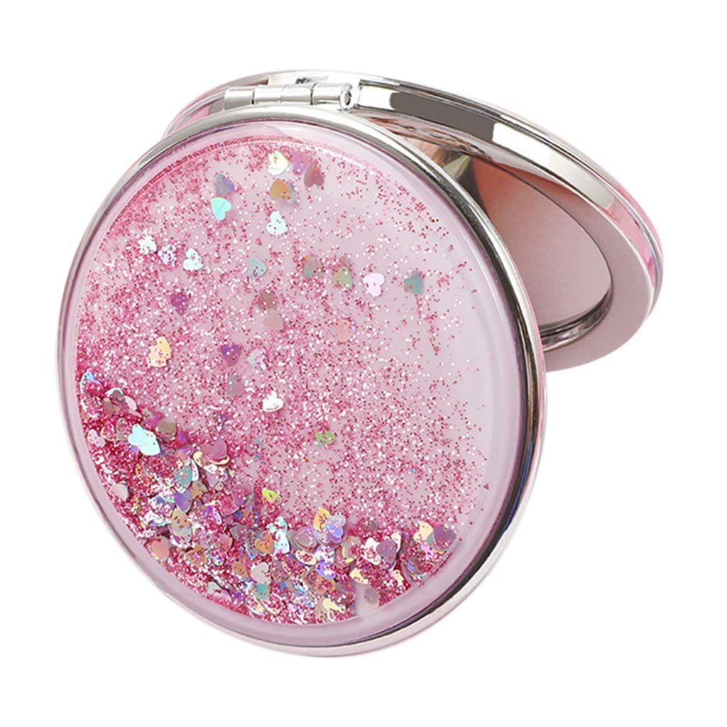 Easnea Compact Travel Makeup Mirror for Women - Pink Round Folding Magnifying Cosmetic Mirror, Purse Size Portable Beauty Mirror for On-the-Go Touch Ups, Travel, Home & Office Use