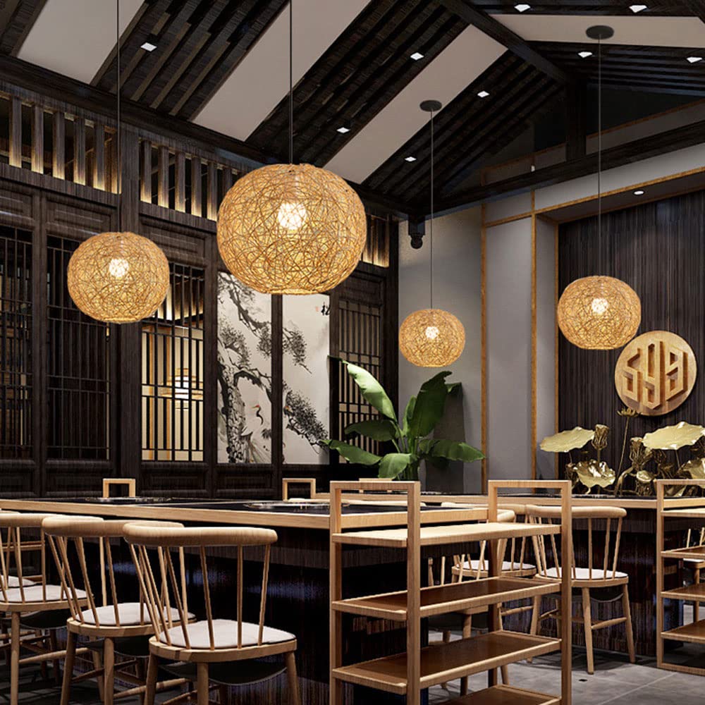 Handwoven Bamboo Pendant Light - Natural Rattan Chandelier for Farmhouse, Dining Room & Bedroom | Eco-Friendly Hanging Lamp for Home Decor, Kitchen Island Lighting, Patio & Living Room
