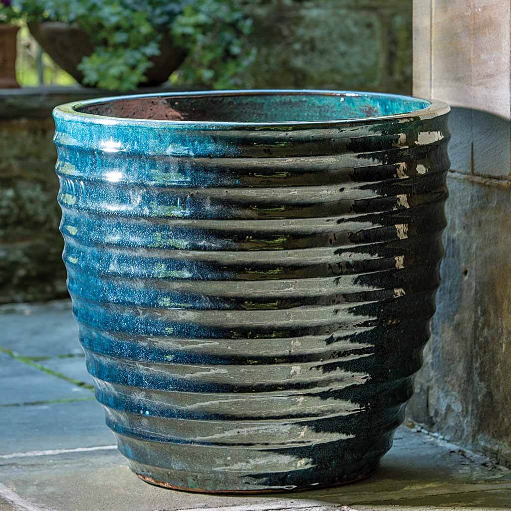 Campania International Linea Planter Set of 3 - Indigo Rain Ceramic Flower Pots for Indoor & Outdoor Plants - Perfect for Patio, Garden, and Home Decor