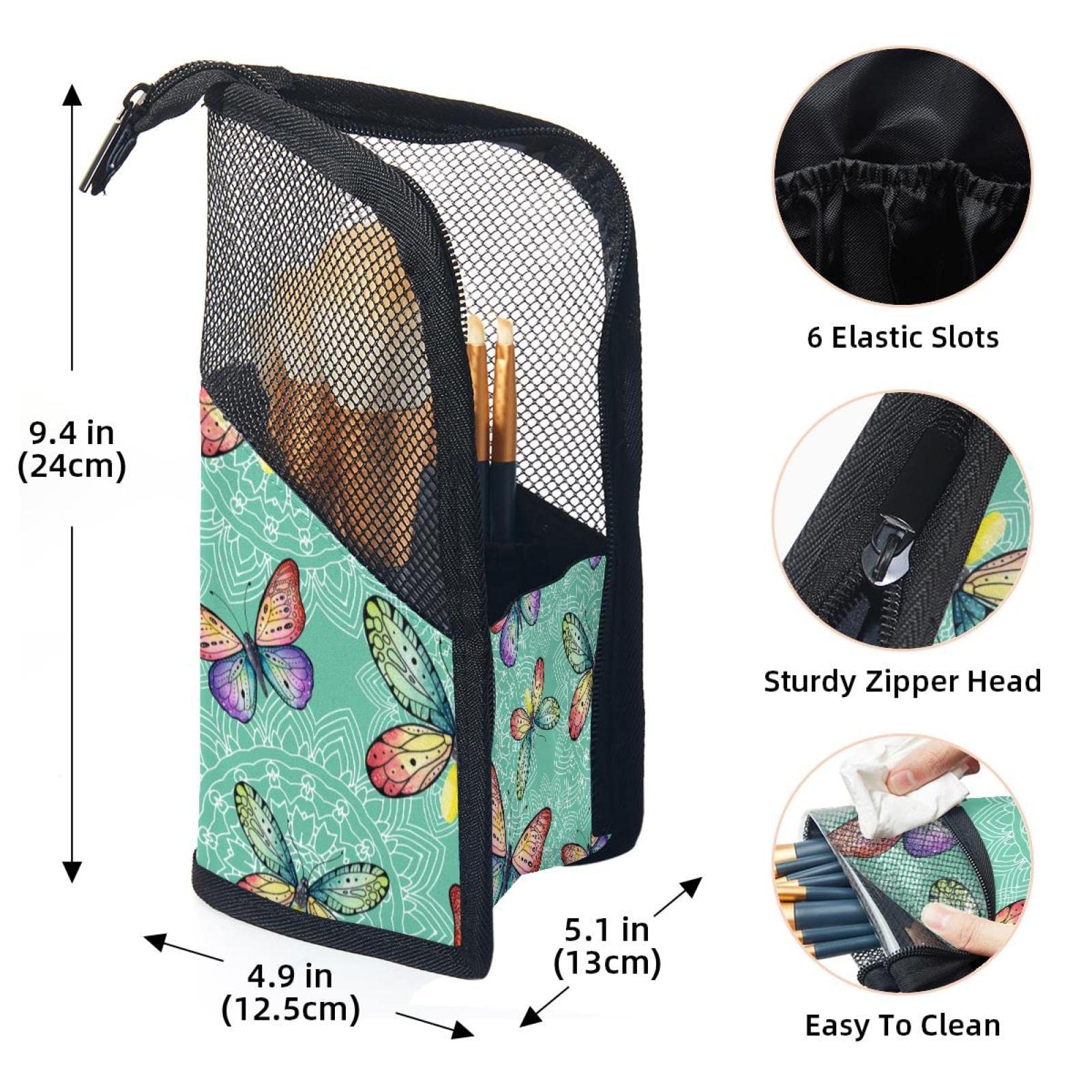 **12-Piece Makeup Brush Organizer Bag with Mandala Colored Butterflies - Portable Makeup Brush Holder Case for Travel & Home Storage**