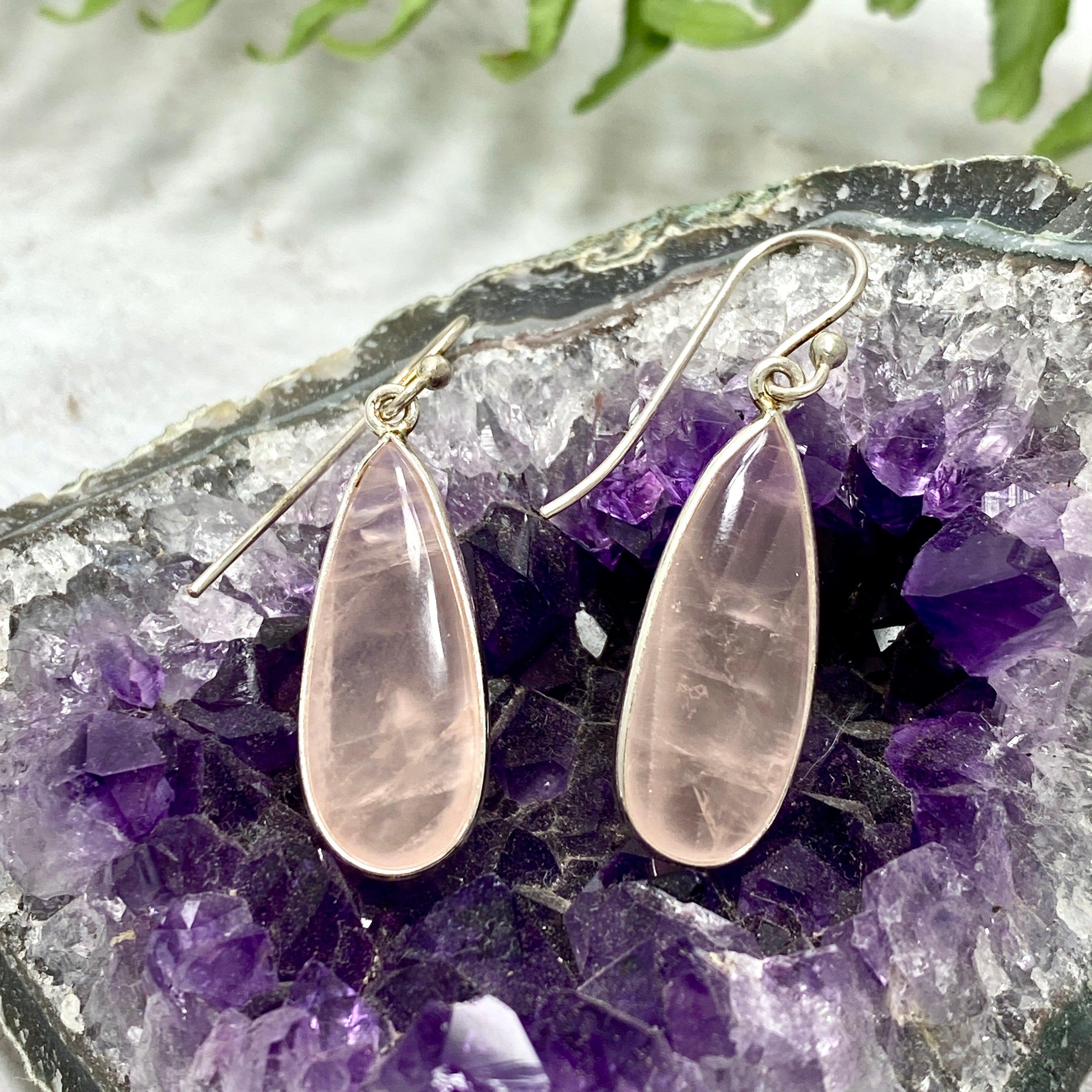 Rose Quartz Teardrop Earrings for Women - Natural Gemstone Dangle Earrings E2456 KEGJ953 - Perfect for Weddings, Parties & Everyday Elegance