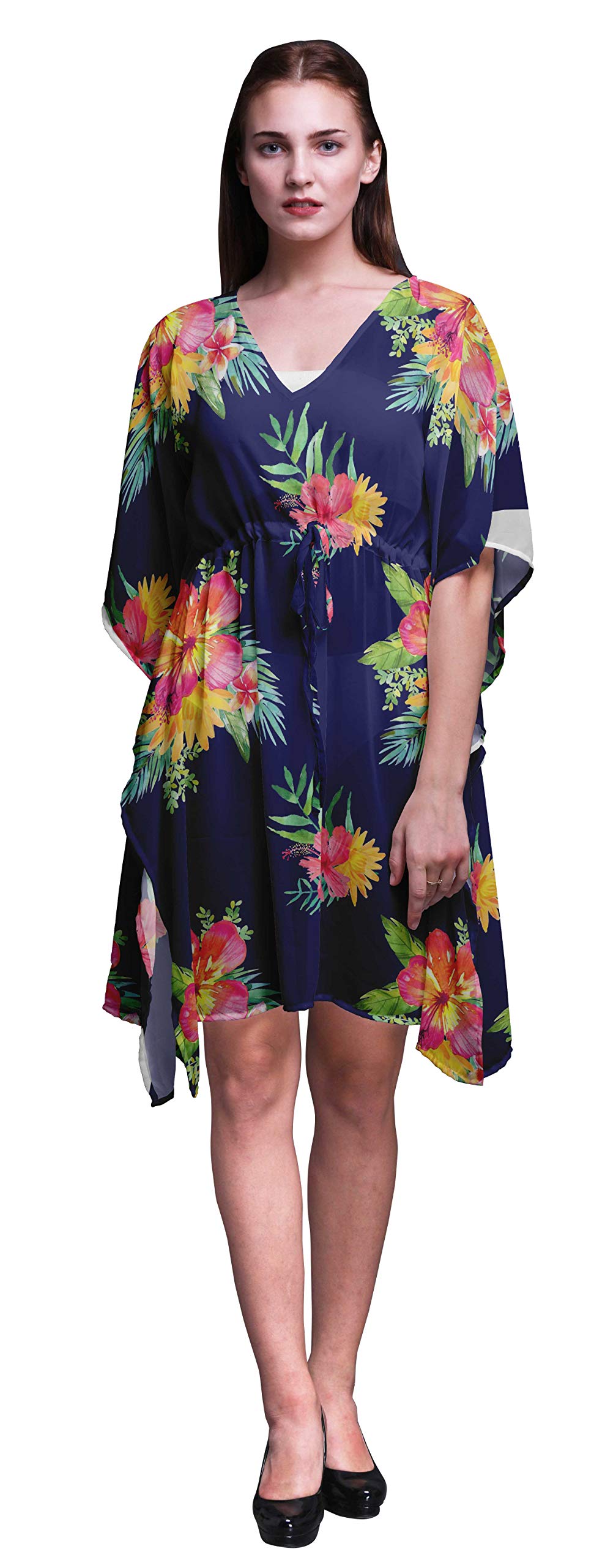 Bimba Women's Short Caftan Midi Dress - Beach Cover Up, Swimwear Wrap, Boho Kaftan for Poolside, Vacation & Summer Outfits