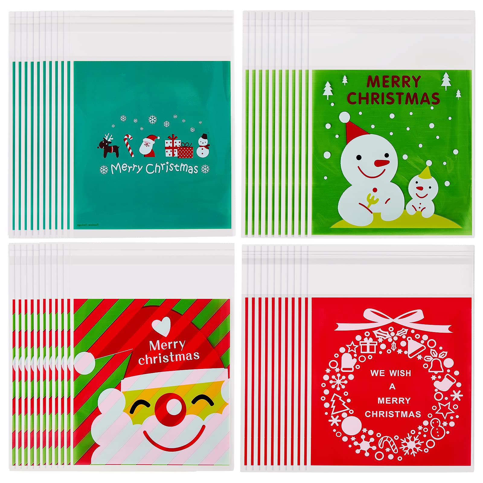 BEEFLYING 400pcs Clear Christmas Cellophane Bags - Small Self-Adhesive Treat Bags for Holiday Candy, Cookie & Gift Wrapping - Perfect for Christmas Parties, Stocking Stuffers & DIY Treat Favors