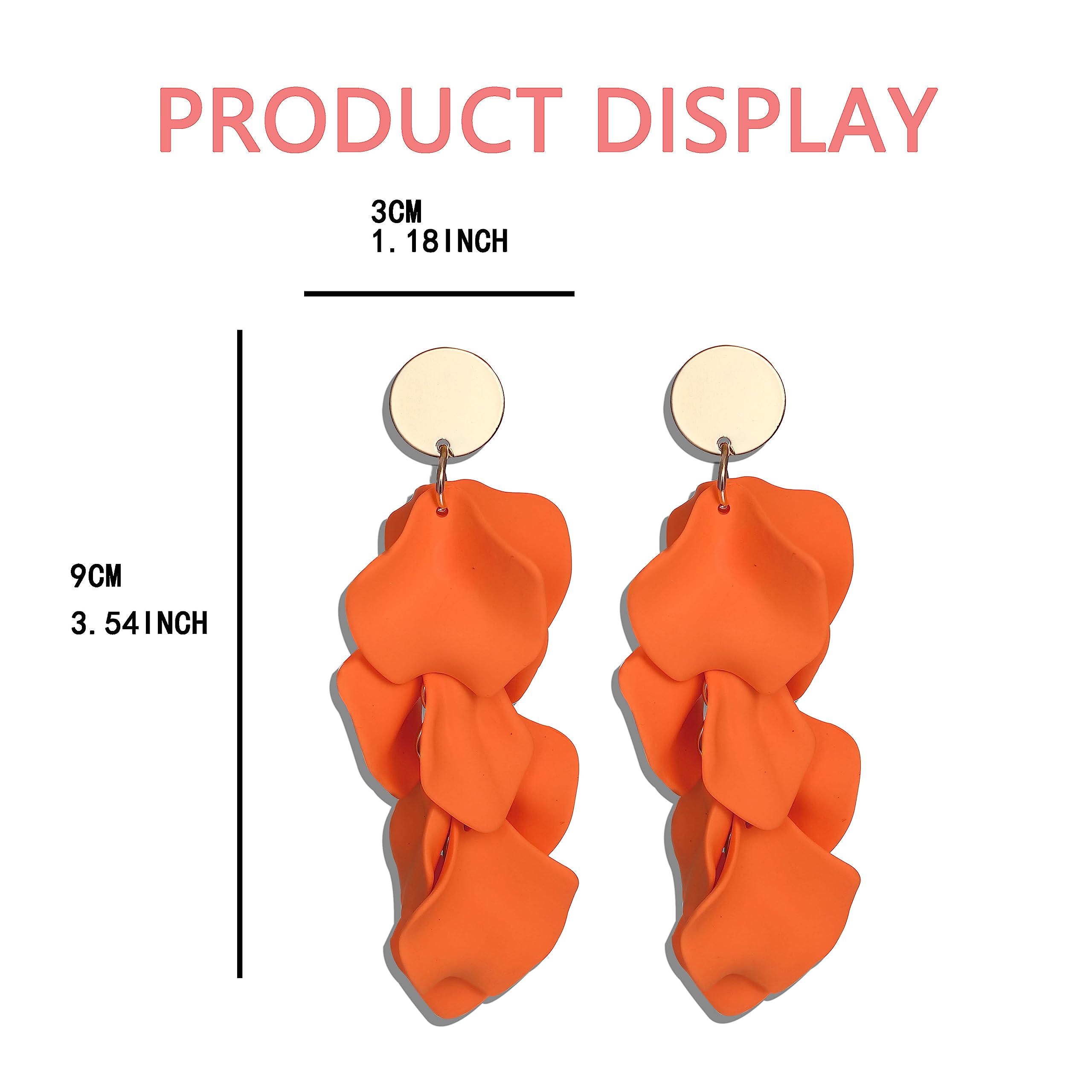 FIBO STEEL Rose Petal Clip-On Dangle Earrings for Women - Acrylic Floral Statement Earrings in Red, White, Black, Hot Pink & Orange - Boho Resin Flower Earrings for Parties, Weddings & Everyday Wear