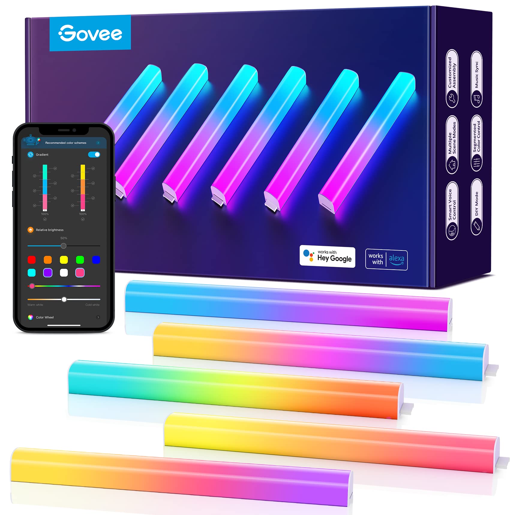 Govee Glide RGBIC Smart LED Wall Lights - 2 Panels Set (3 Sections Each) with Alexa & Google Assistant, Gaming Room & Bedroom Lighting for Ambient & Decorative Mood