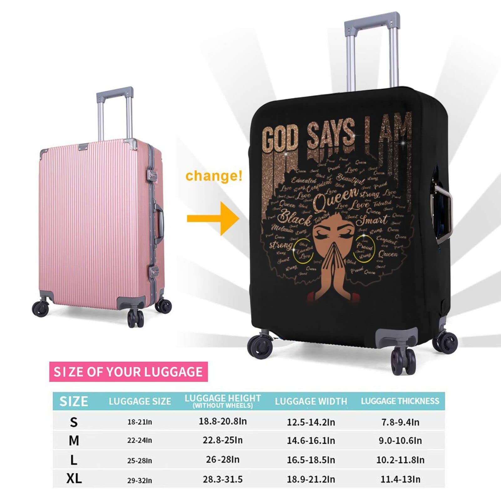 African American Woman Travel Suitcase Protector - Elastic, Washable Luggage Cover with Concealed Zipper - Fits 29-32 Inch Bags (XL) - Perfect for Air Travel, Vacation & Business Trips