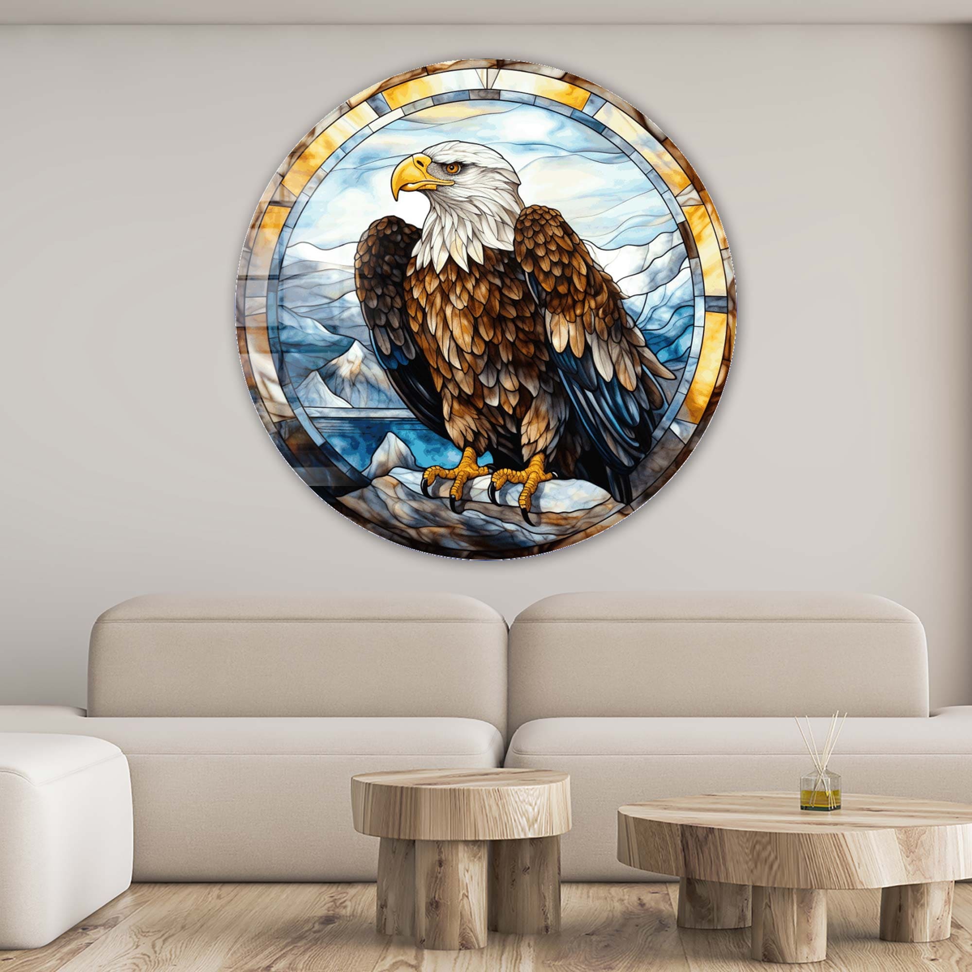 Stained Eagle III Rounded Glass Wall Art - Handcrafted Modern Home Decor for Living Room, Bedroom & Office