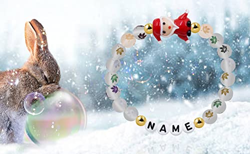Personalized Name Custom Letter Bead Bracelet - Matte Maple & Lampwork Glass Beads - Christmas Gift for Her - Santa Claus Design - Perfect for Holiday Parties & Stocking Stuffers