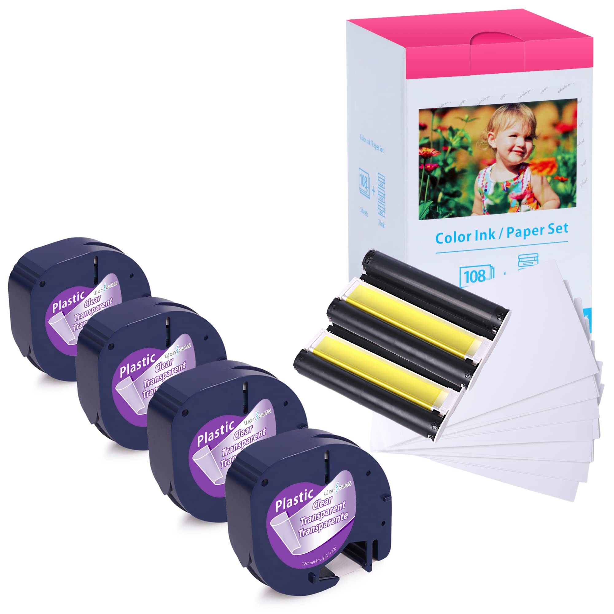 3 Pack Compatible Dymo Label Maker Refills & Canon Selphy CP1300 Ink Cartridges with KP-108IN Paper - Perfect for Shipping Labels, Home Organization & Photo Printing