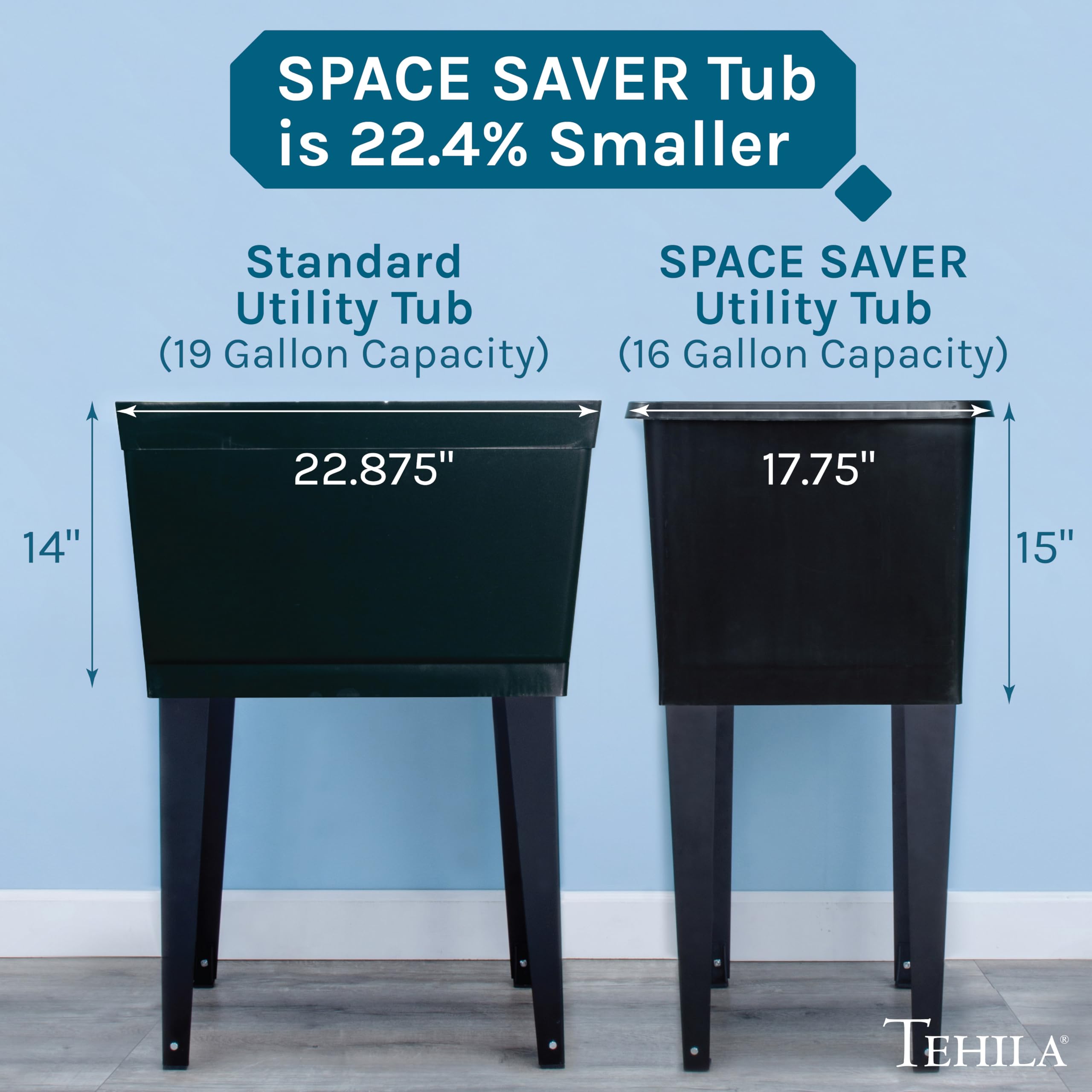 Black Space Saver Utility Sink by JS Jackson Supplies - Freestanding Laundry Tub with Gooseneck Faucet & Side Sprayer - Perfect for Small Laundry Rooms, Basements & Garages