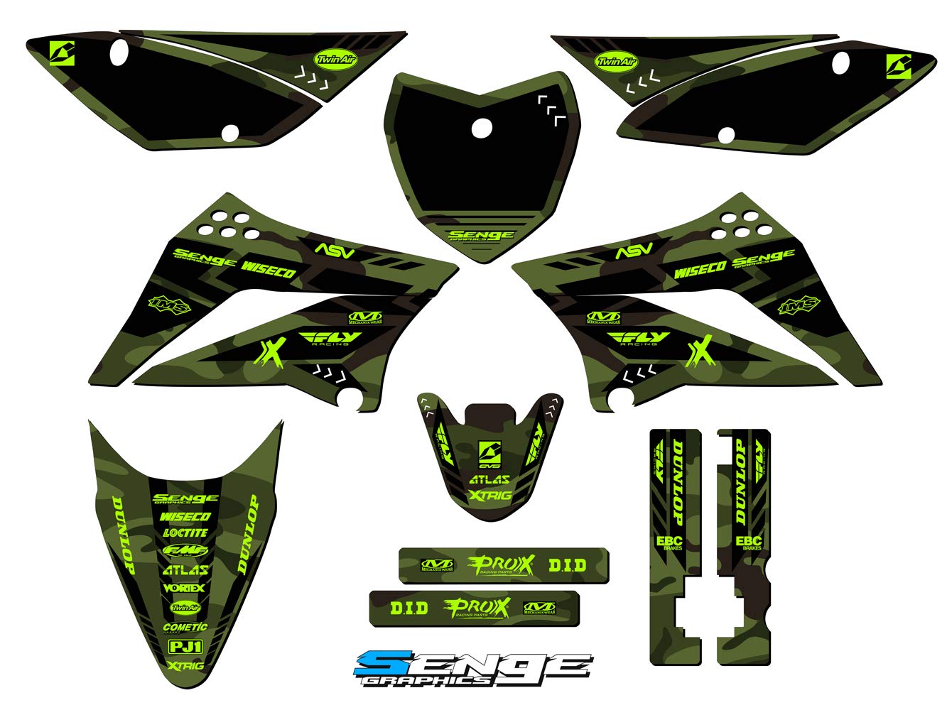 2010-2025 Kawasaki KLX 110 APACHE Green Senge Graphics Complete Kit - Full Body Decal Sticker Set for Dirt Bike & Motocross Racing - Perfect for Off-Road Trail Riding and Motocross Competition