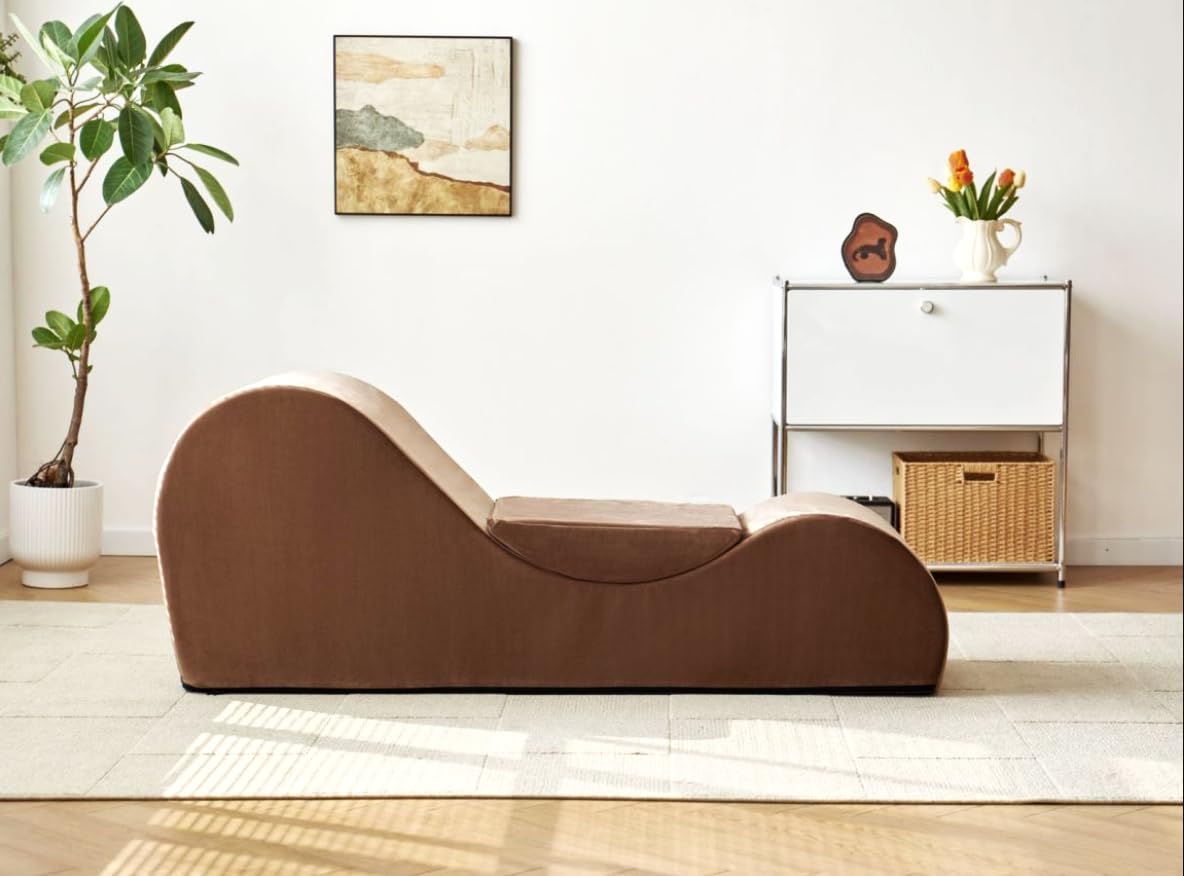 Solace Yoga Chaise Lounge Chair - Ergonomic Stretching & Relaxation Chair with High-Density Foam Core, Removable Washable Cover (Brown) - Perfect for Yoga, Pilates, Meditation & Home Spa