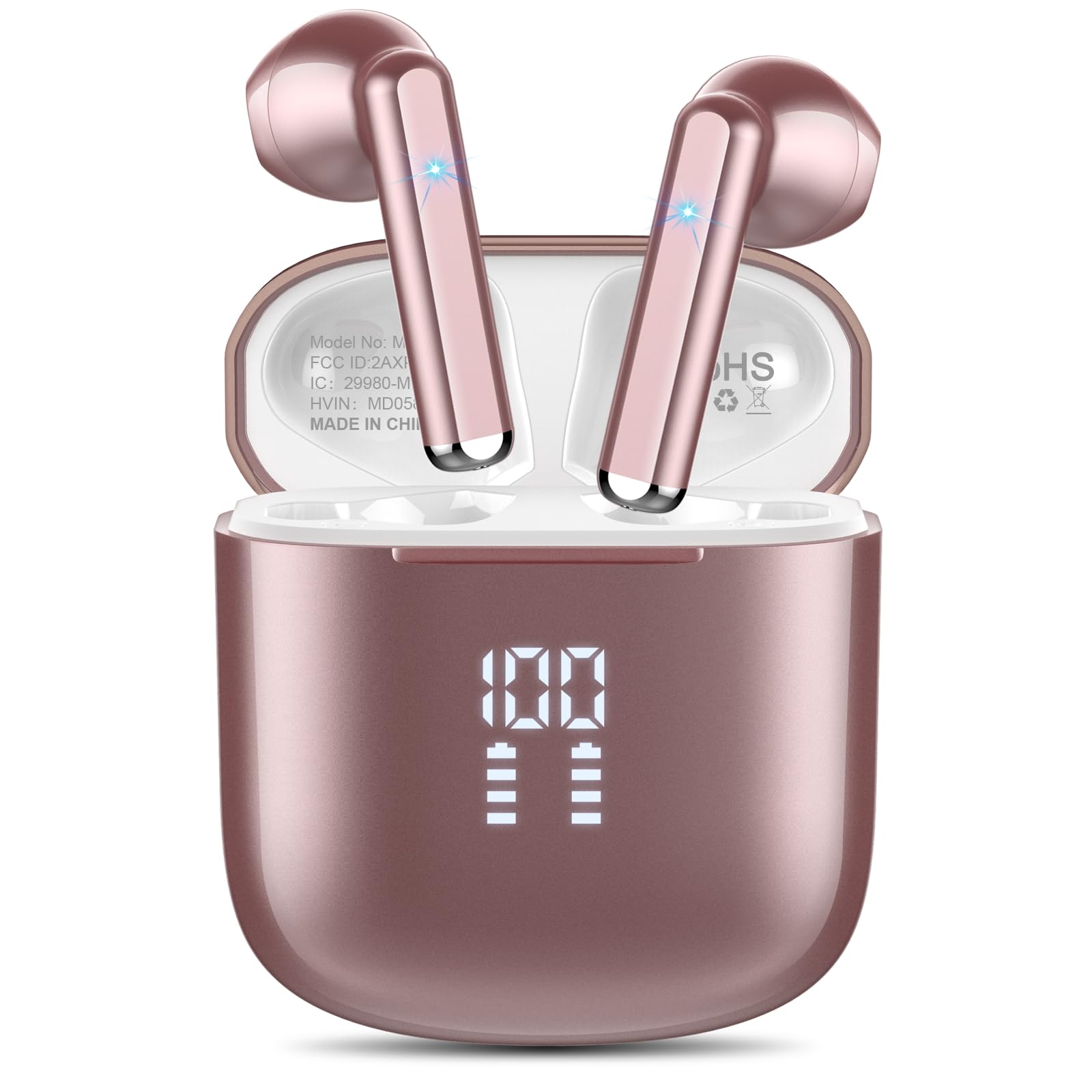OYIB Wireless Earbuds Bluetooth 5.3 with ENC Noise Cancelling Mic - Mini In-Ear Headphones HiFi Stereo Sound, Touch Control, Type-C Fast Charging, Rose Gold - Perfect for Gym, Running, Travel & Work Calls
