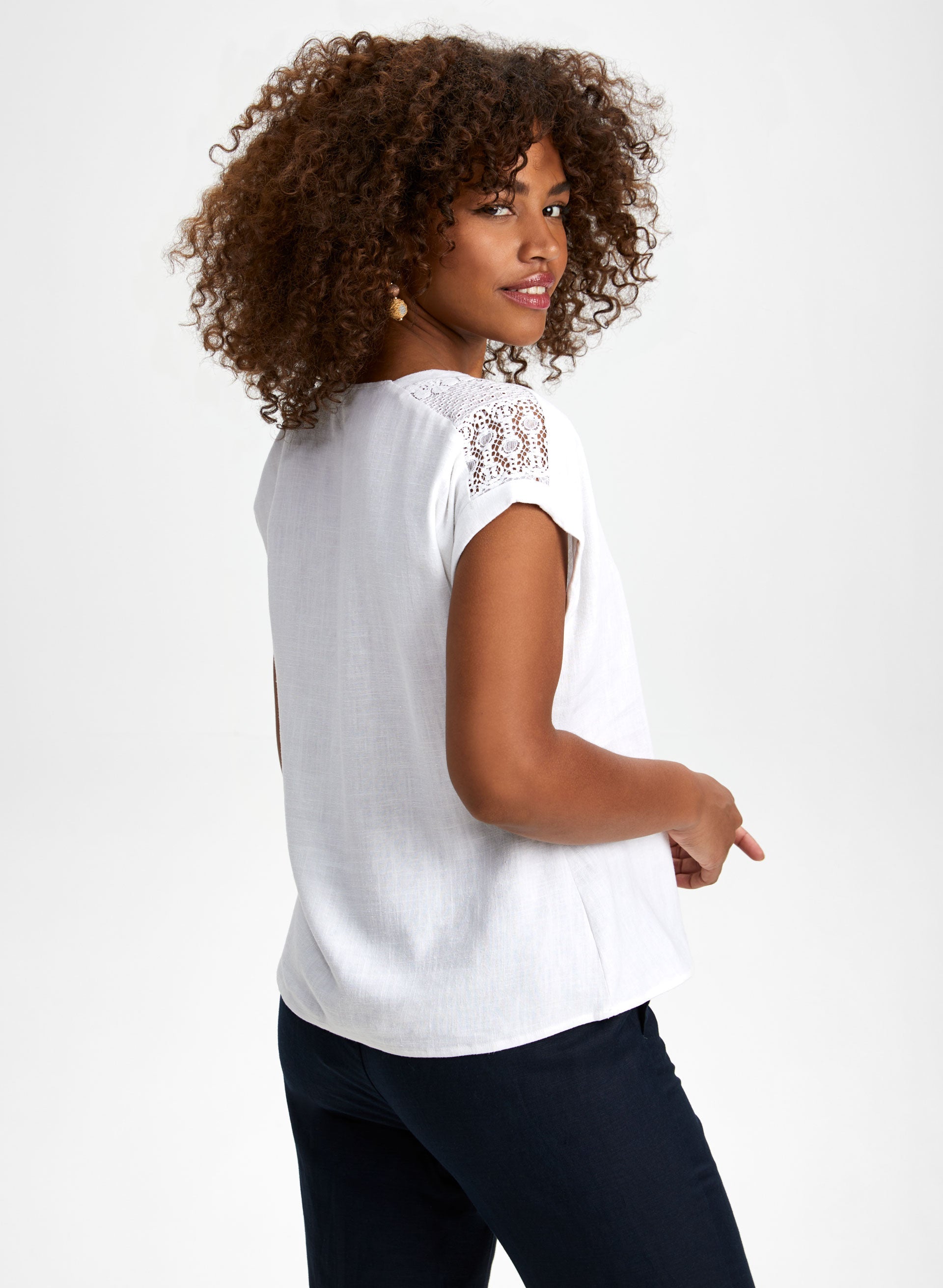 Crochet Trim Short Sleeve Blouse for Women - Boho Chic Lace Top - Summer Casual Shirt - Perfect for Beach, Vacation & Date Night Outfits