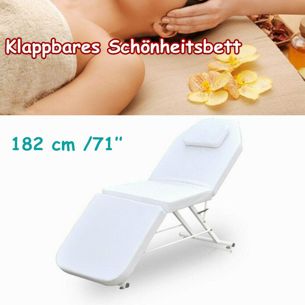 3-Section Foldable Massage Table for Spa, Reiki, and Salon Treatments - Adjustable Headrest & Portable Design - Perfect for Professional Therapists & Home Use - White