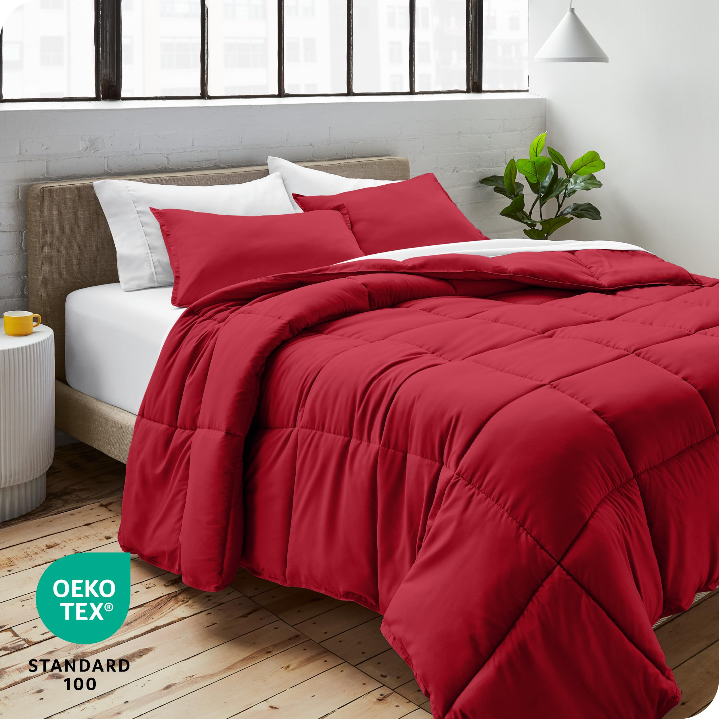 Bare Home Comforter Set - Oversized Queen Size Ultra Soft Goose Down Alternative - Premium 1800 Series All Season Warmth Bedding - Perfect for Master Bedroom, Guest Room & Cozy Winter Nights (Red)