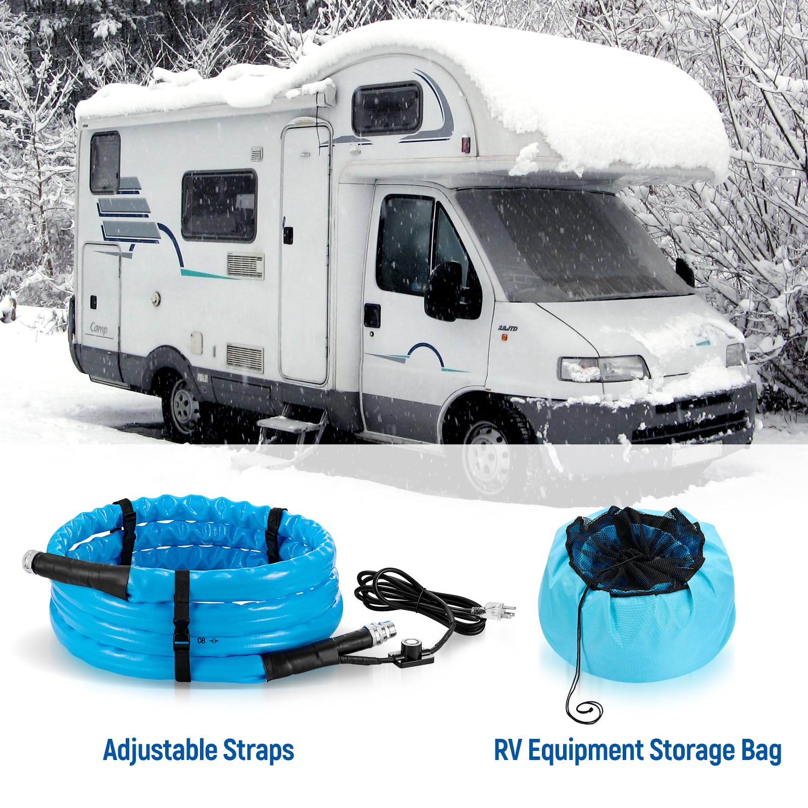 60FT Heated RV Water Hose - 45℉ Anti-Freeze Electric Heated Garden Hose for Campers & RVs | Winter-Proof Drinking Water Supply for Outdoor Adventures, Snowbird Travel & Cold Weather Camping