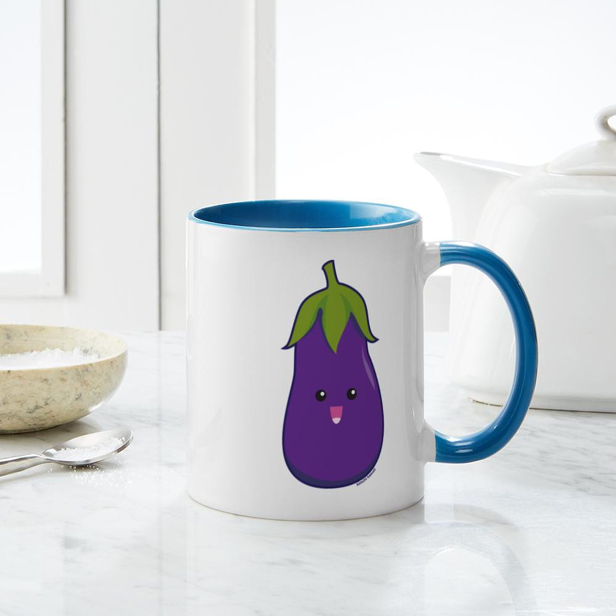 11 oz (325 ml) Ceramic Coffee Mug with Eggplant Design - Perfect for Tea, Hot Chocolate & Office Use - Funny Novelty Gift for Home & Kitchen