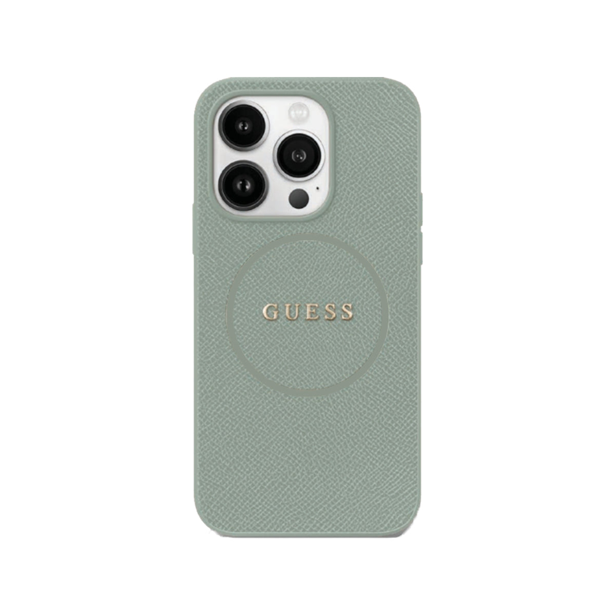 Guess Genuine PU Leather MagSafe Compatible Phone Case for iPhone 16 Pro - Slim Protective Cover with Secure Magnetic Attachment (Green) - Perfect for Work, Travel & Everyday Use
