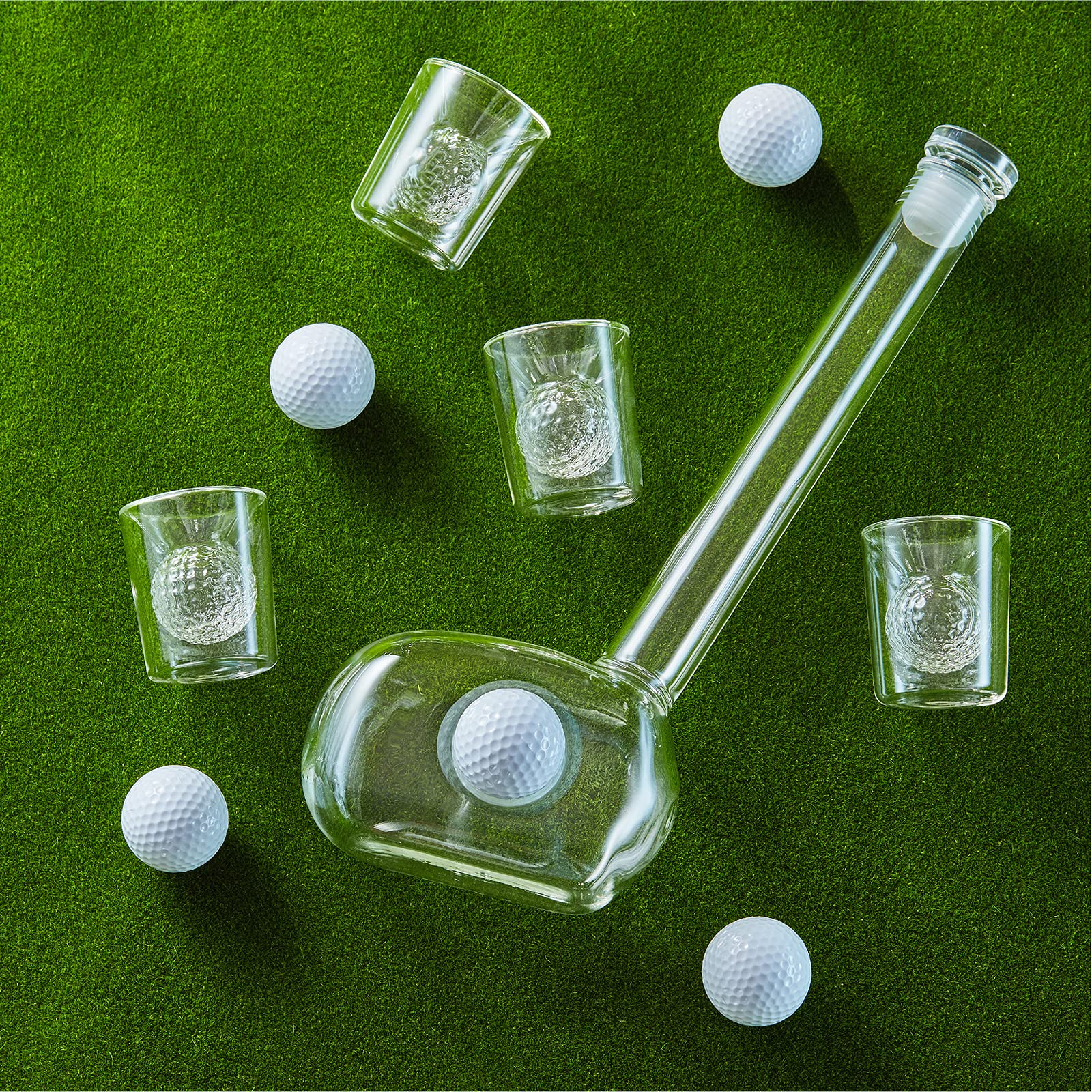 Premium Golf Whiskey Decanter Set with 4 Golf Ball Shot Glasses - 750ml Glass Liquor Dispenser for Bourbon, Scotch, Vodka & Tequila - Unique Golf Gifts for Men - Perfect for Father's Day, Birthday & Golf-Themed Parties