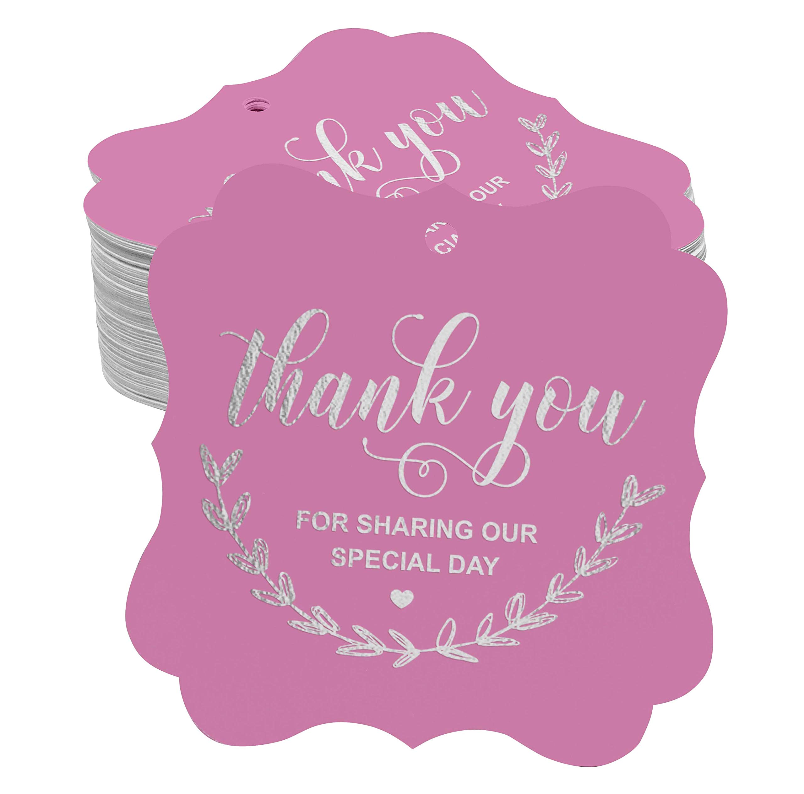 100 Pack Real Silver Foil Thank You Tags - Elegant Bracket Shape Hanging Favors for Bridal Showers, Baby Showers, Weddings, Birthdays & Retirement Parties - Perfect for Gift Wrapping, Party Decor & Special Event Favors