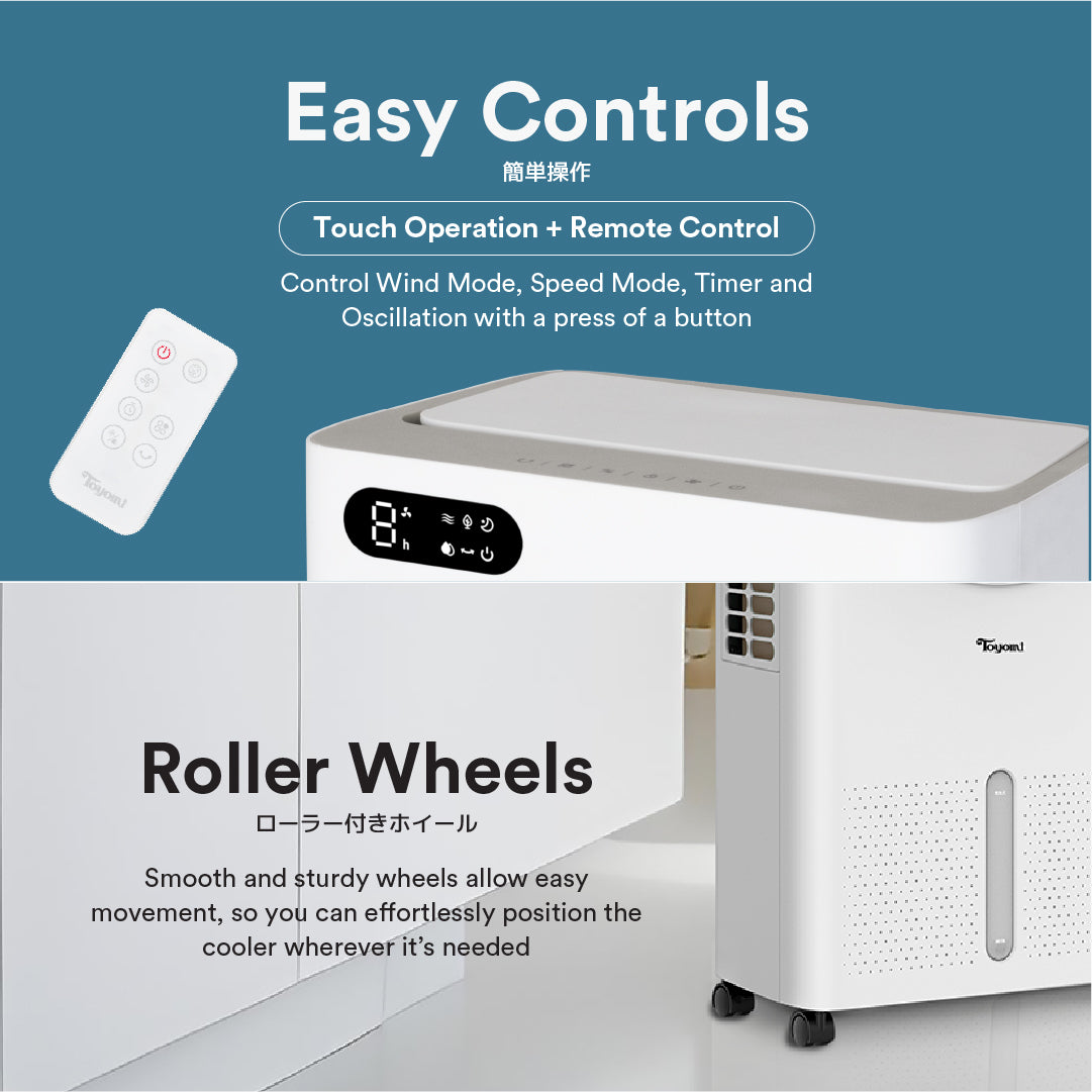 TOYOMI AuraBreeze Portable Air Cooler with 3 Speed Settings - Personal Evaporative Cooling Fan for Home, Office & Outdoor Use - Model AC 8868