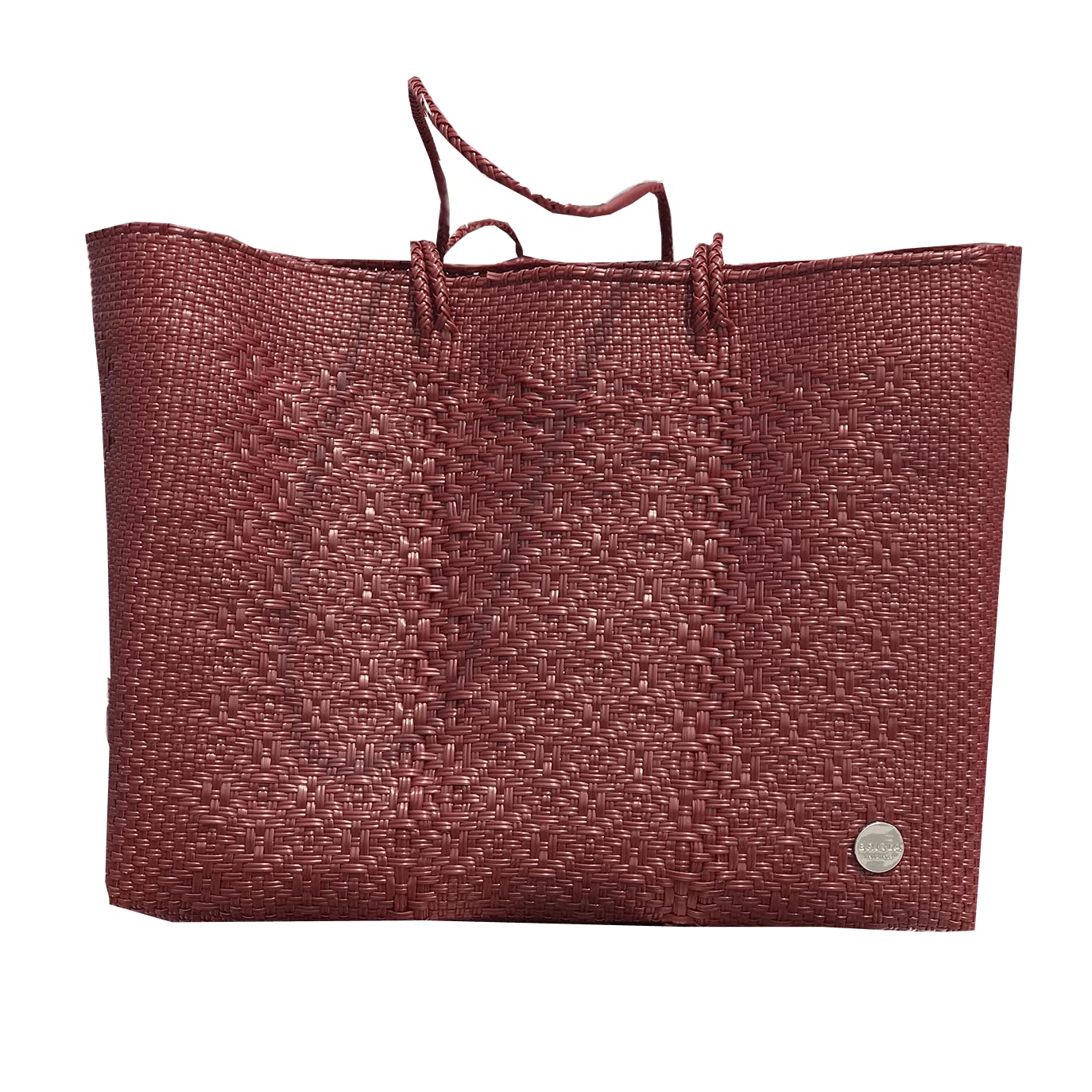 Eco-Friendly Handmade Woven Tote Bag - Recycled Plastic Large Beach & Market Bag - Stylish Colorful Carryall by Brisla (Maroon) | Perfect for Shopping, Travel & Beach Outings