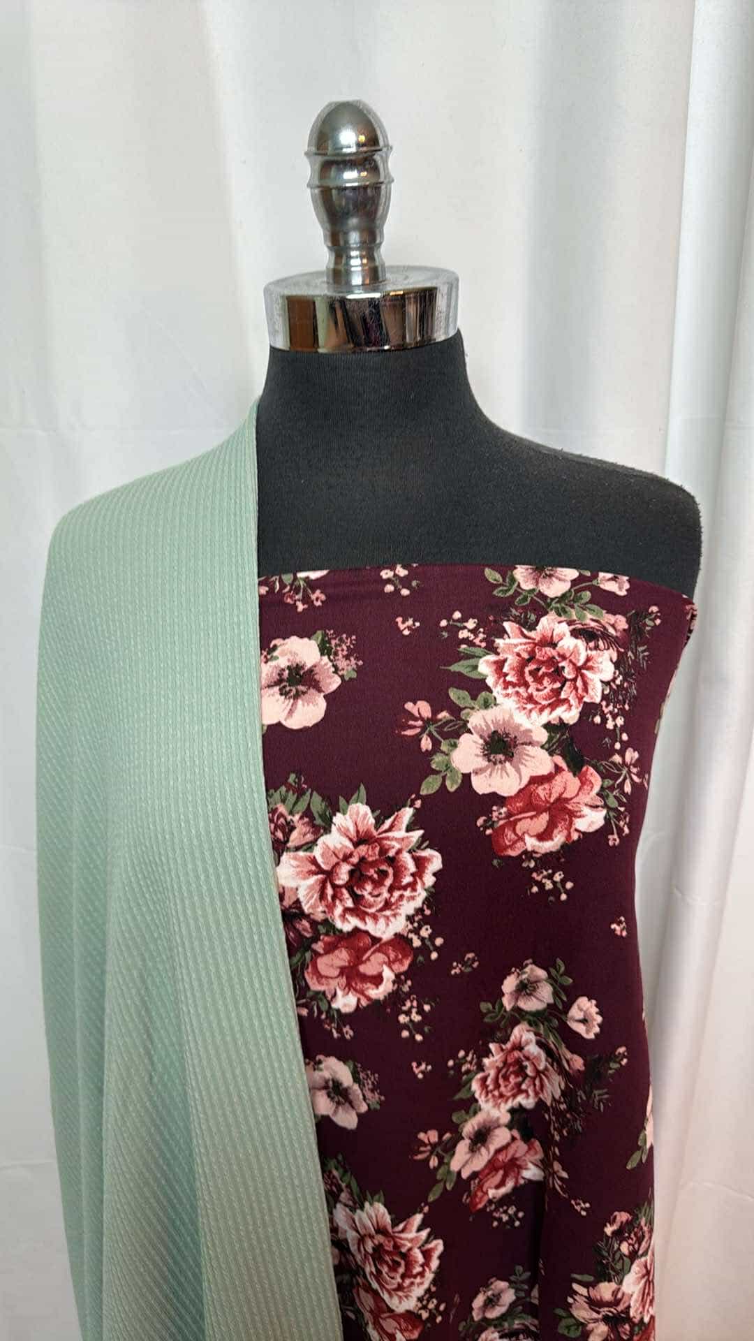 1.5 Yard Sage Rib DK & 2 Yard Burgundy Floral DBP Fabric Bundle - A26988 | Premium Crafting Material for DIY Home Decor, Quilting, and Sewing Projects