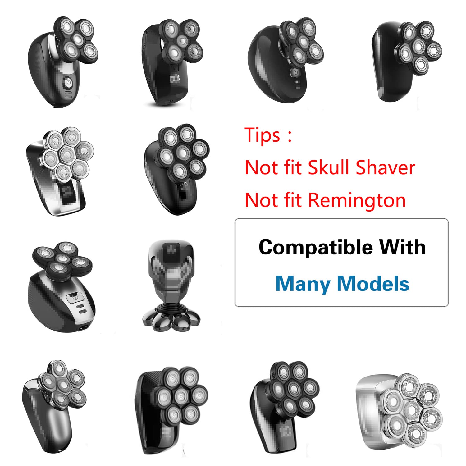 6 Blades Electric Razor Replacement Heads for Bald Men - Premium Shaving Blades with Protective Cover (Black) | Smooth Shave for Head & Face | Ideal for Travel & Daily Grooming