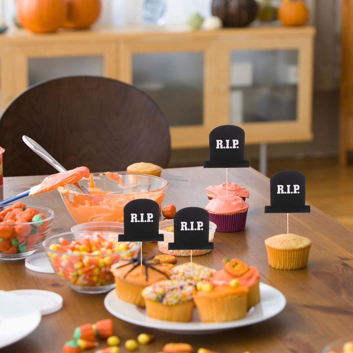 VALICLUD 10pcs Halloween Cake Toppers Set - Spooky Cemetery Cupcake Picks & Cake Decorations for Halloween Party, Birthday, Themed Desserts - Perfect for DIY Cupcakes, Cakes, Cookies & Dessert Table Decor