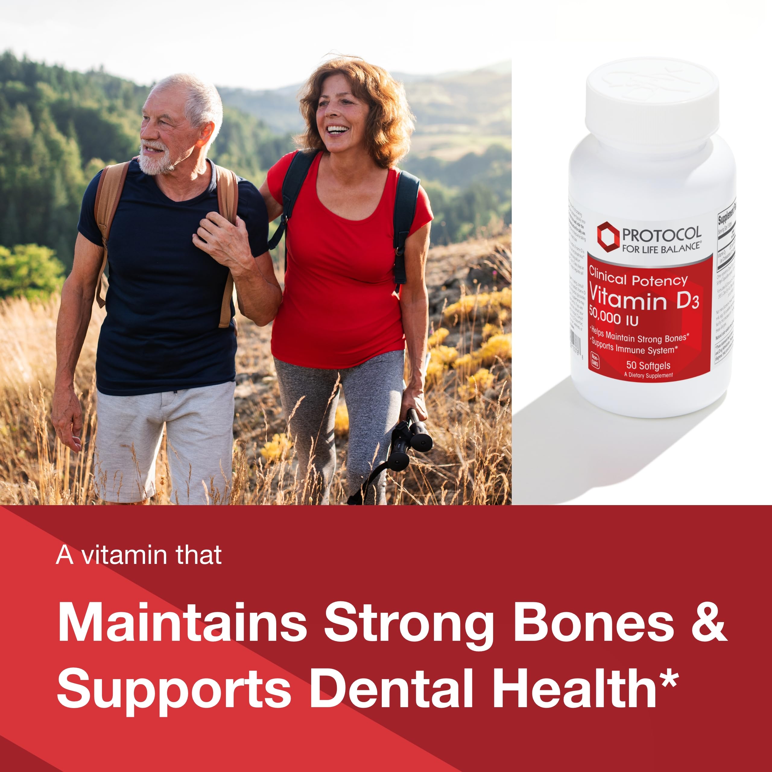 PROTOCOL FOR LIFE BALANCE High Potency Vitamin D3 50000 IU Softgels - Immune System Support, Bone & Teeth Health - 50 Count - Essential for Winter Months & Indoor Lifestyles