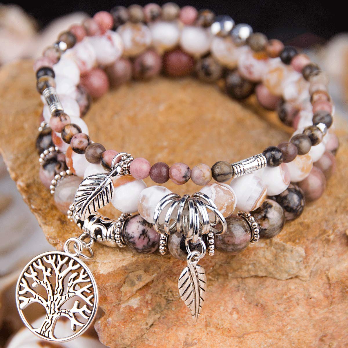 Healing Stone Crystal Beaded Bracelets for Women - Tree of Life Yoga Stretch Bracelet Set, Spiritual Jewelry Birthday Gifts for Her | Meditation, Yoga & Positive Energy Jewelry