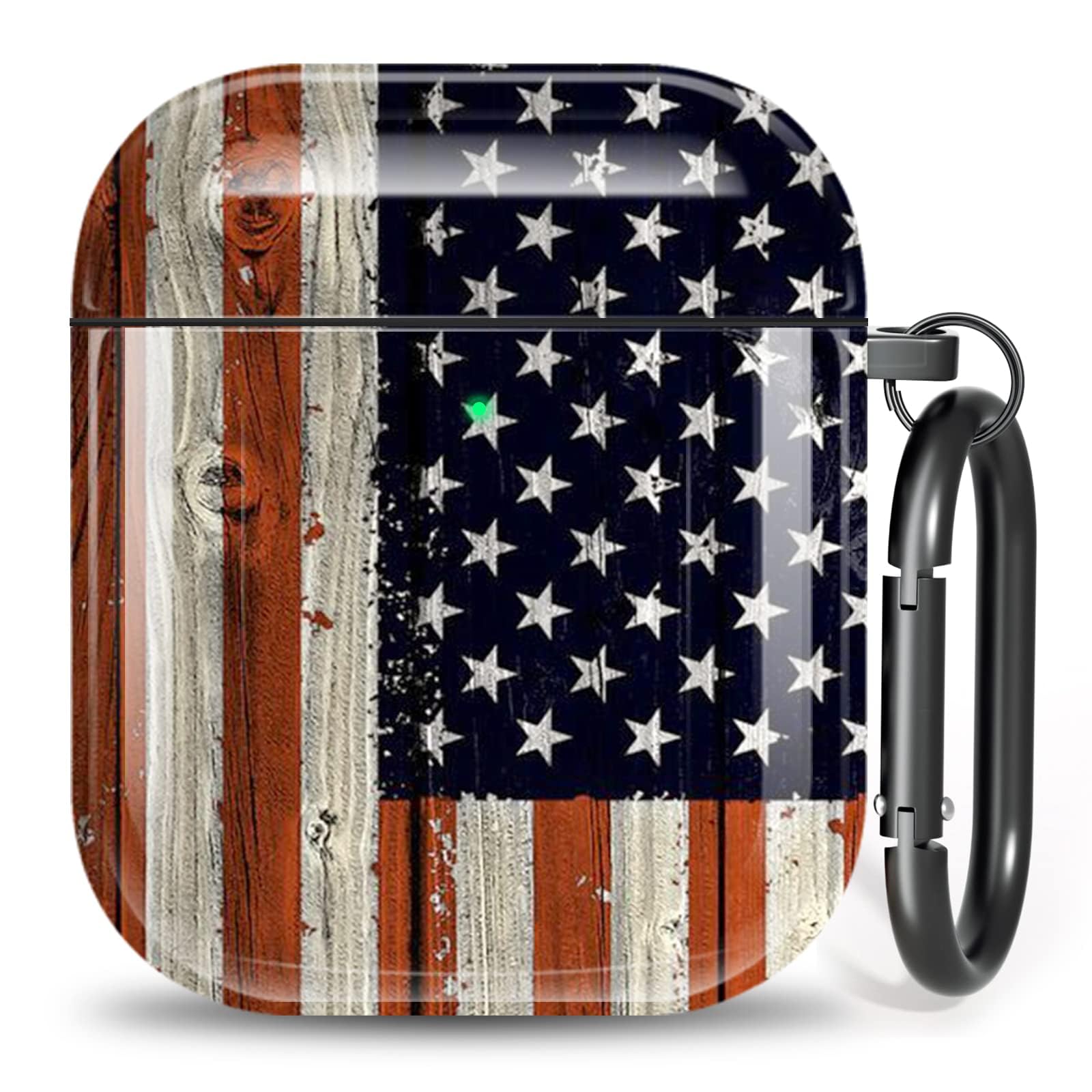 American Flag AirPod Case for AirPods 1/2 - Shockproof Cover with Keychain & LED Visible - Perfect for Travel & Outdoor Use