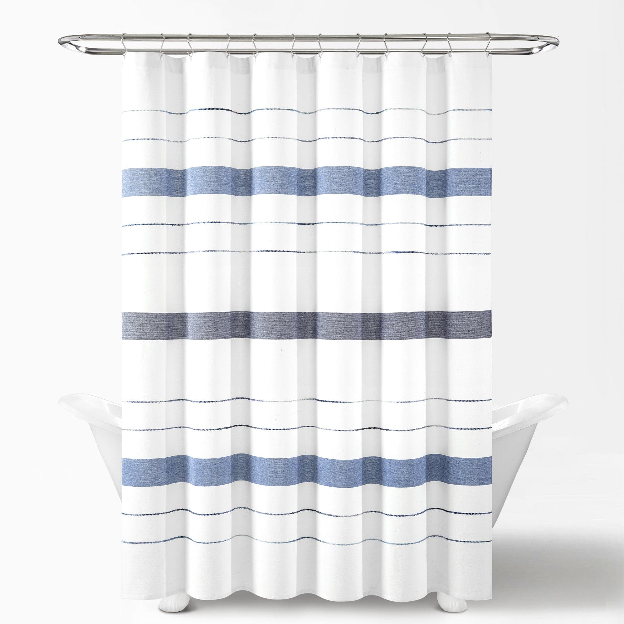 Eco-Friendly Recycled Cotton Blend Shower Curtain - Striped Yarn Dyed Design for Bathroom Decor | Waterproof & Stylish Bath Accessory for Modern Homes