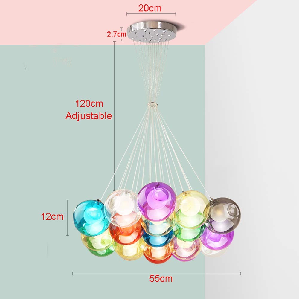 19 Bubbles Modern Glass Ball Chandelier - Multi-Colored LED Pendant Light for Stairs, Bedroom, Kids Room, Restaurant, Living Room & Clothing Store - Elegant Lighting for Home & Commercial Spaces