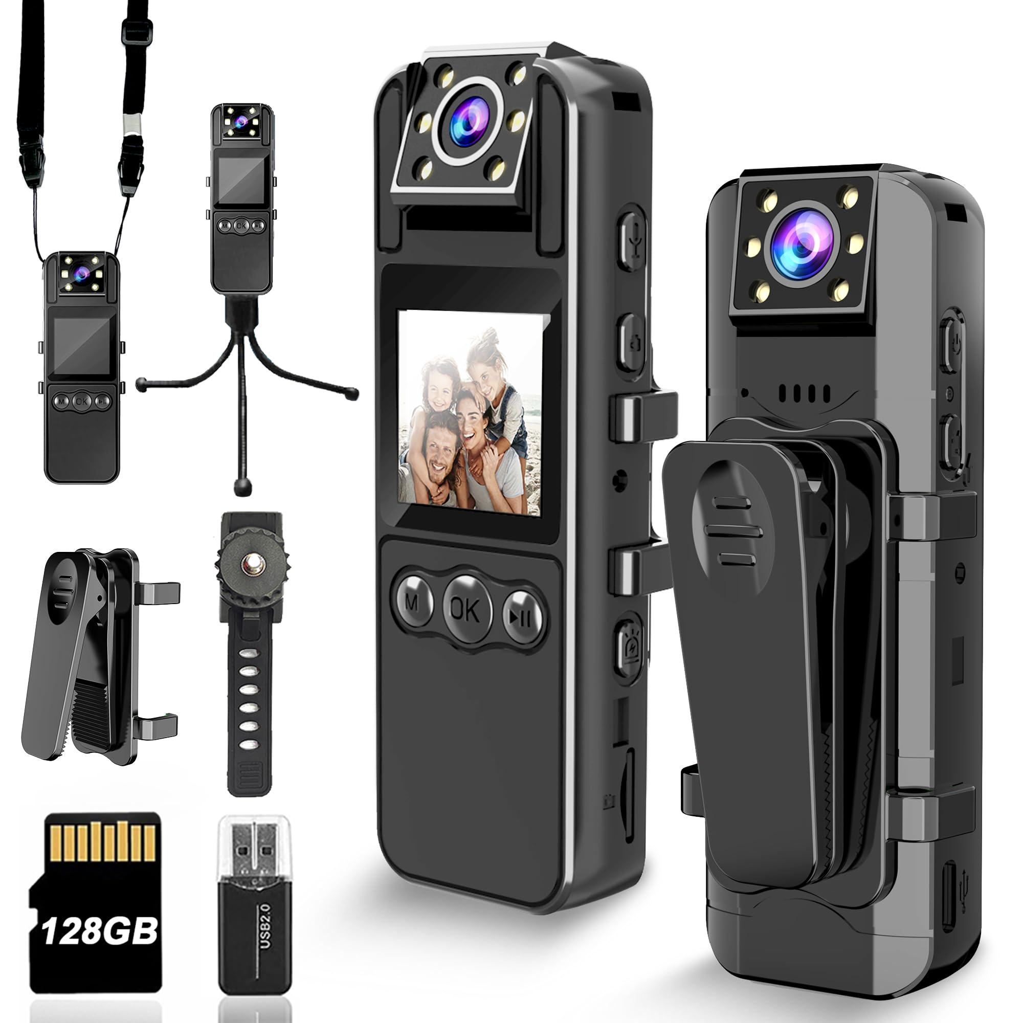 1080P HD Body Camera with Audio & Video Recording, 180° Rotating Lens, 6HR Battery, IR Night Vision, 128GB Storage - for Police, Security, Law Enforcement & Personal Safety Use