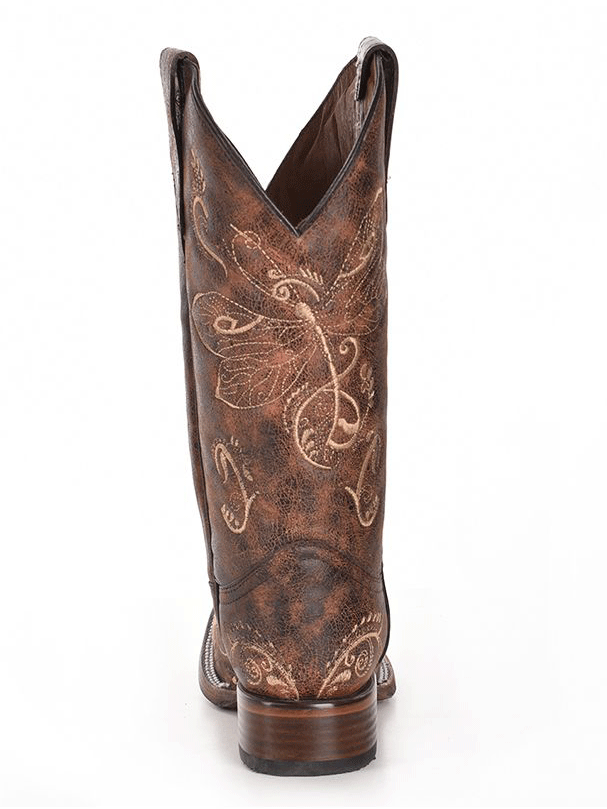 Circle G L5079 Women's Brown Bone Dragonfly Embroidery Square Toe Cowgirl Boots - Perfect for Western Rodeo, Country Dancing & Fashion Outfits
