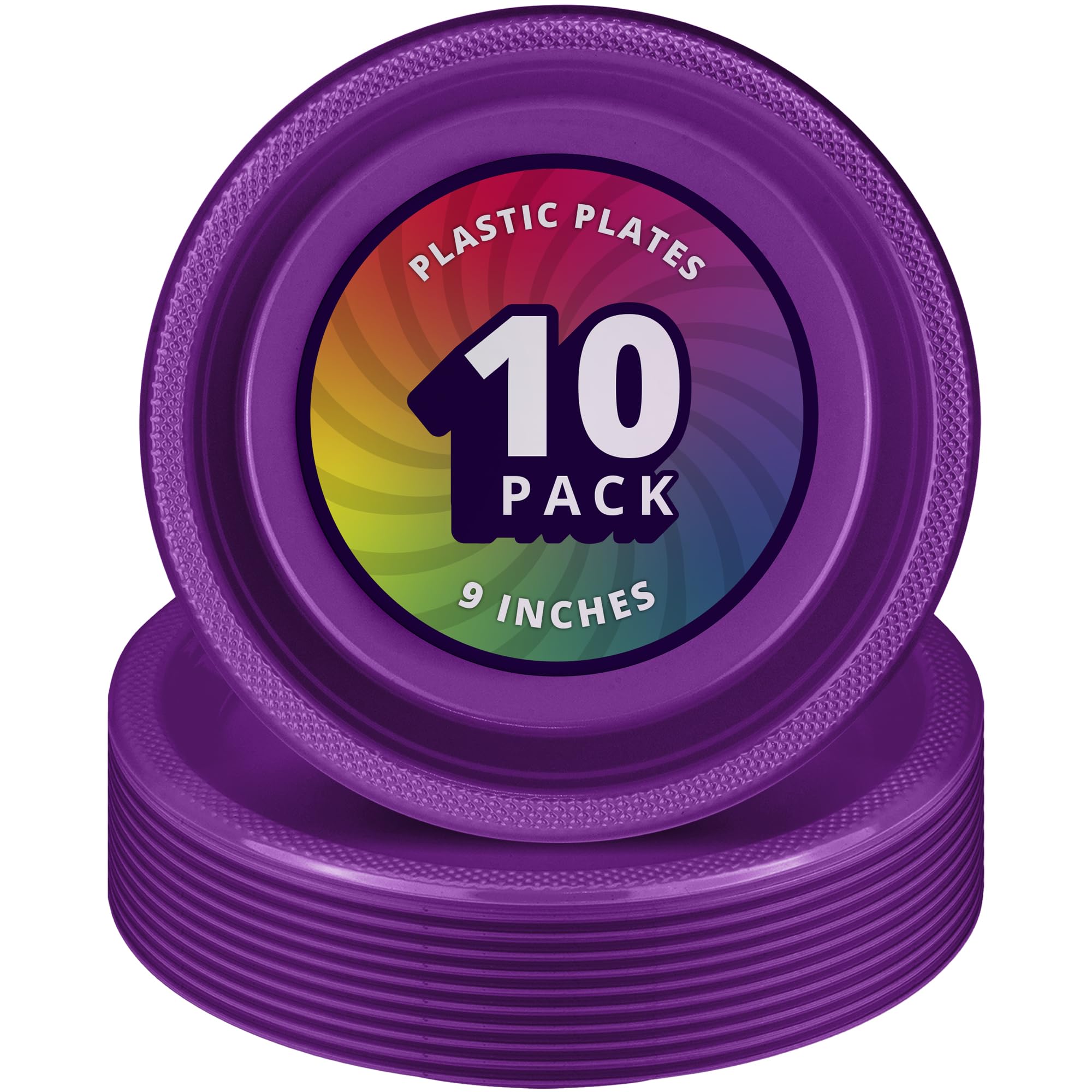 DecorRack 10-Pack 9-Inch Heavy Duty Plastic Plates - Durable Colored Disposable Dinner Plates for Kids Birthday Parties, Cake Desserts & Holiday Tableware (Purple) - Perfect for Outdoor Picnics, BBQs & Family Gatherings