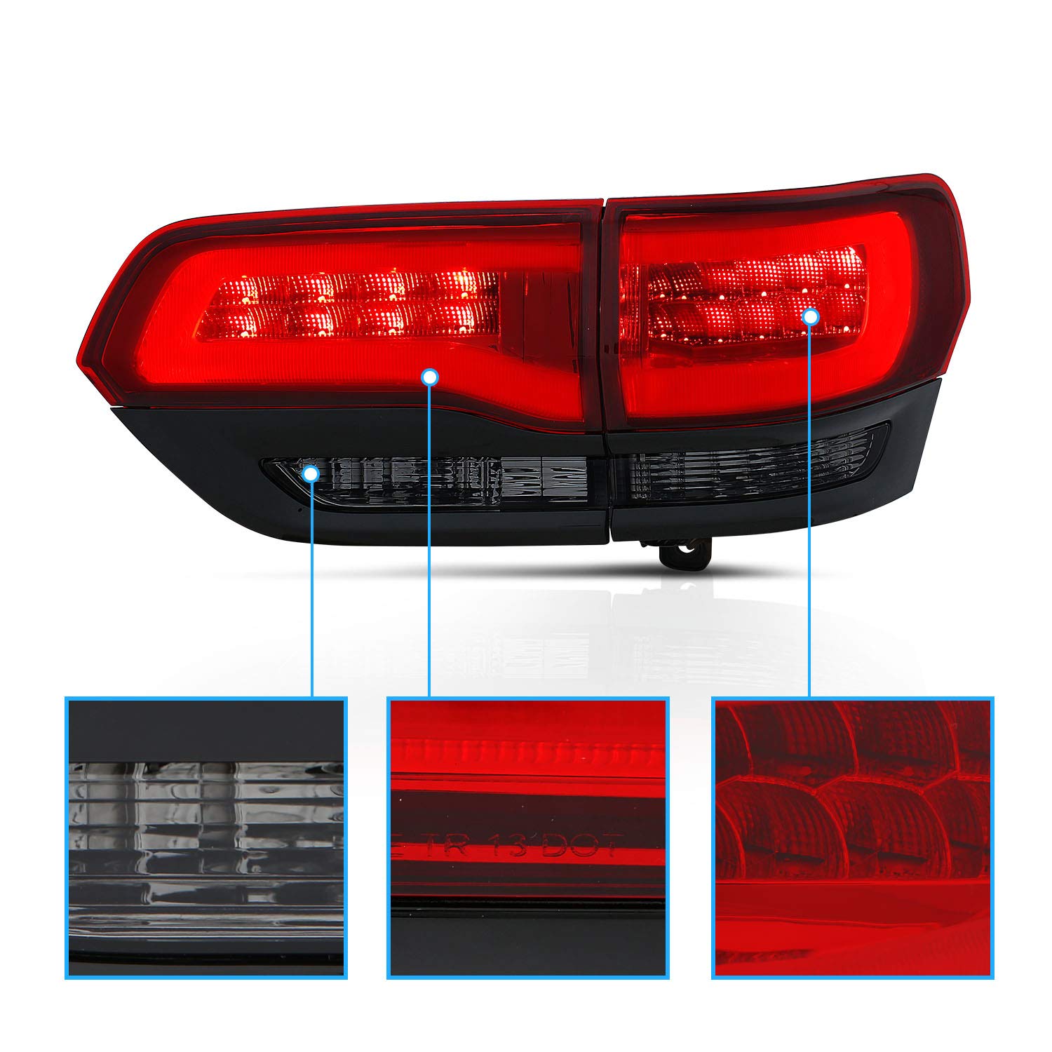 2014-2017 Jeep Grand Cherokee LED Tail Lights - Red/Smoke/Black LED Bar with Brake & Turn Signals (4-Piece Set for Passenger & Driver Side) | Durable Replacement for Off-Road & Night Driving