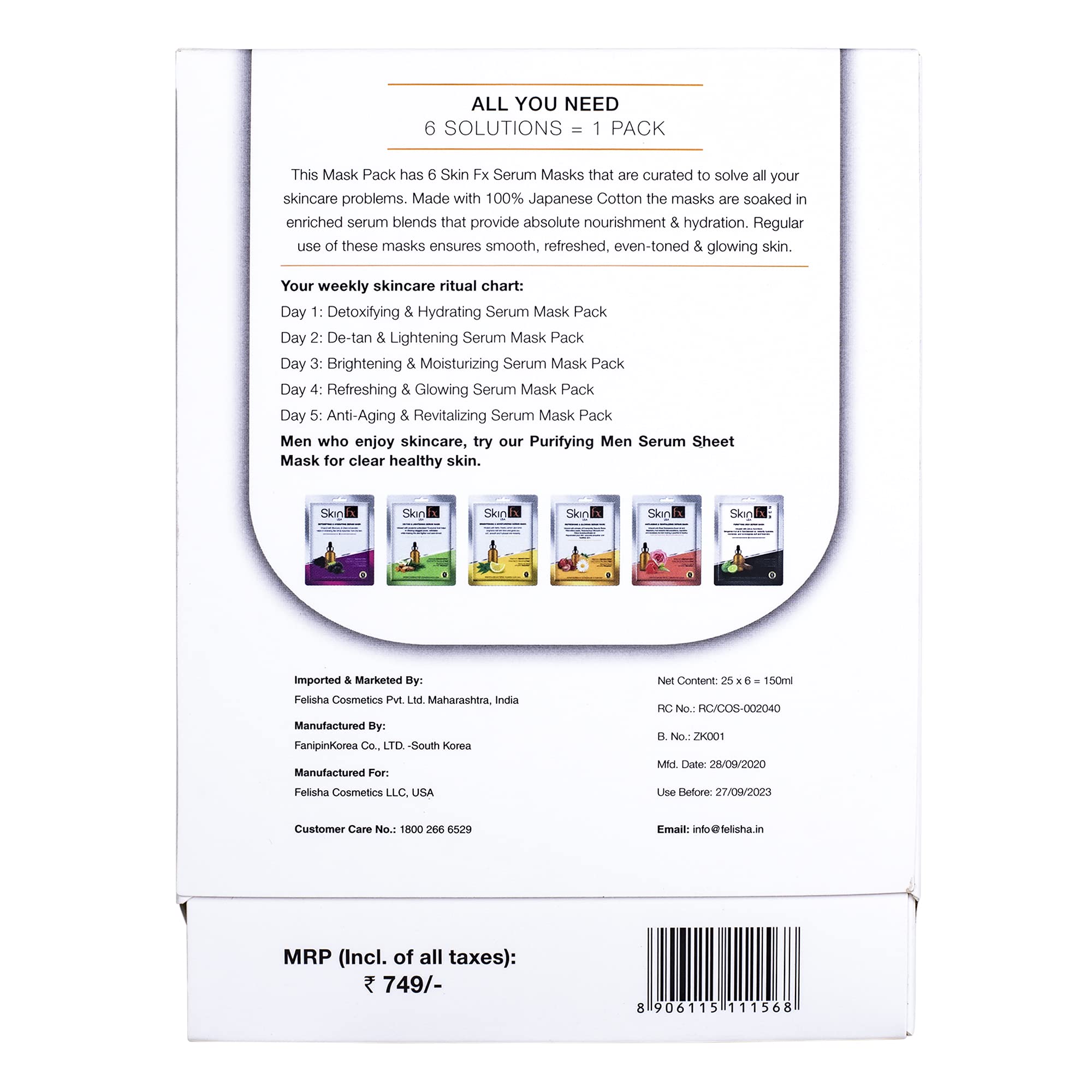Skin Fx Brightening Face Sheet Mask with Green Tea & Allantoin - Hydrating, Repairing & Anti-Itch Korean Facial Mask for Glowing Skin | Daily Use for Men & Women | Pack of 6 | Perfect for Travel, Spa Days & At-Home Skincare Routines