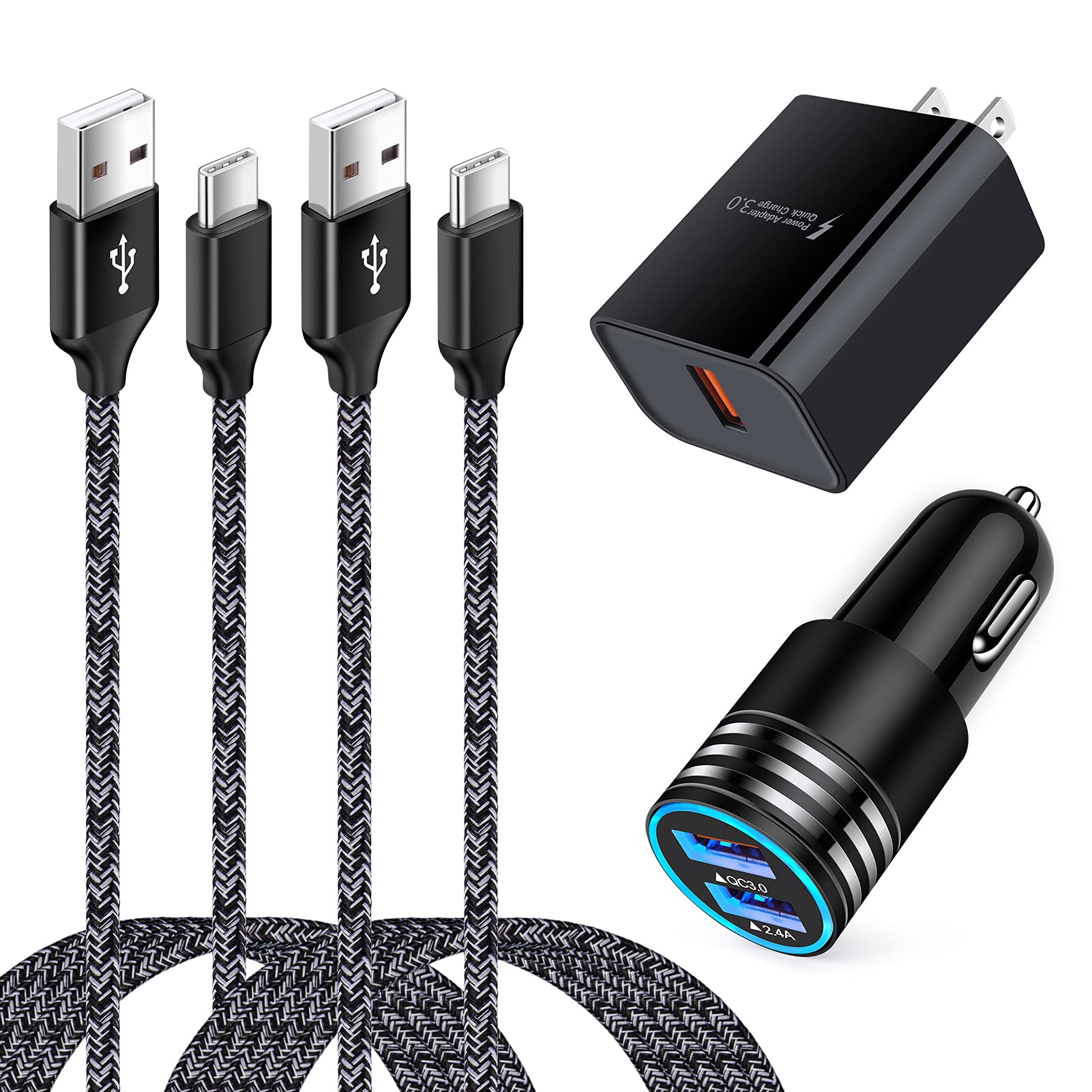 Fast Charging USB C Wall & Car Charger for Samsung Galaxy A14/A23 5G/S23 Ultra/S23+/S22 Ultra/A13/A53/A03S/A12/A11/A32/S21 - Quick Charge 3.0 with USB C Cable - Perfect for Home, Office & Travel Charging