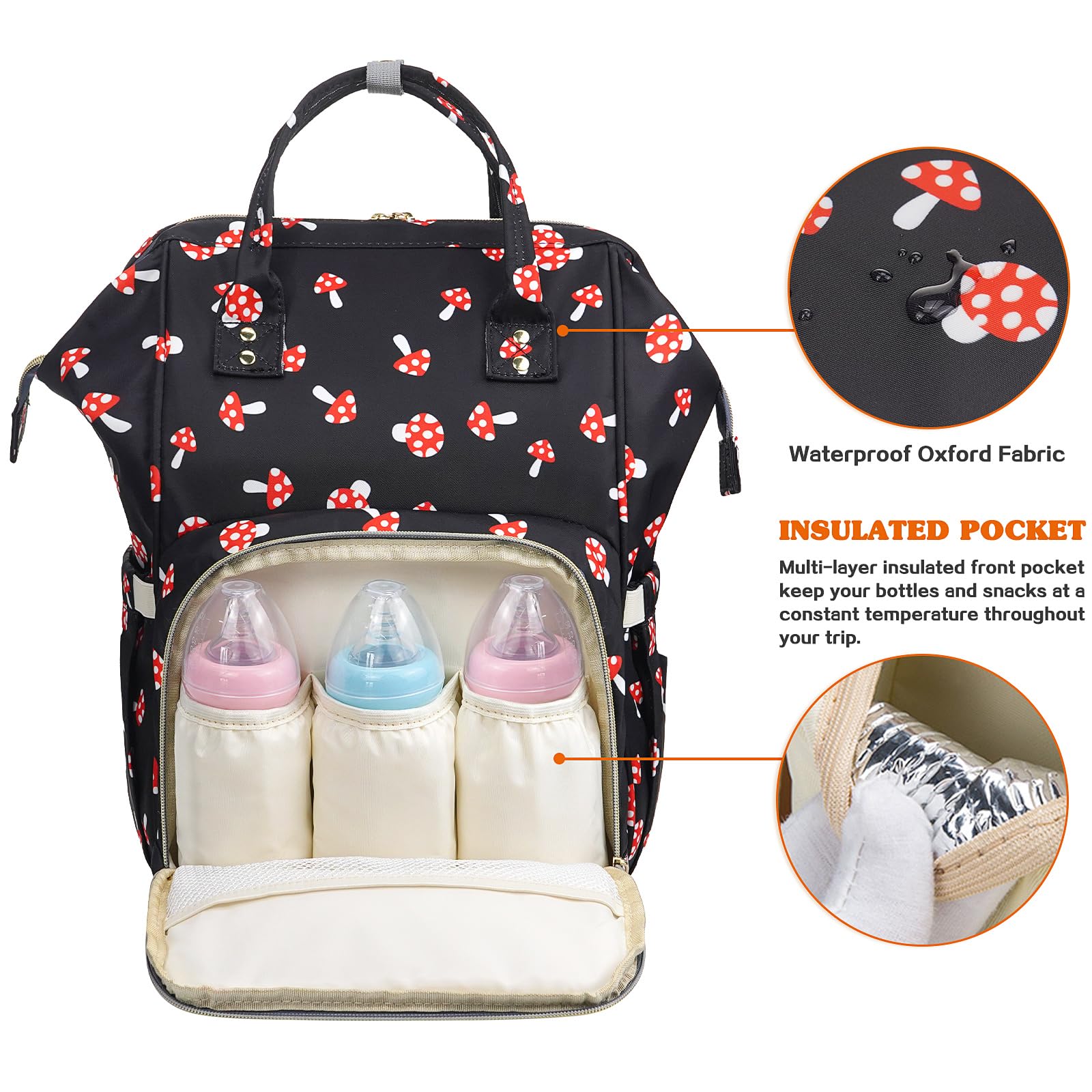LIMHOO Waterproof Diaper Bag Backpack - Large Baby Care Organizer with Insulated Bottle Pockets | Perfect for Travel, Daycare & On-the-Go Parents (Black)