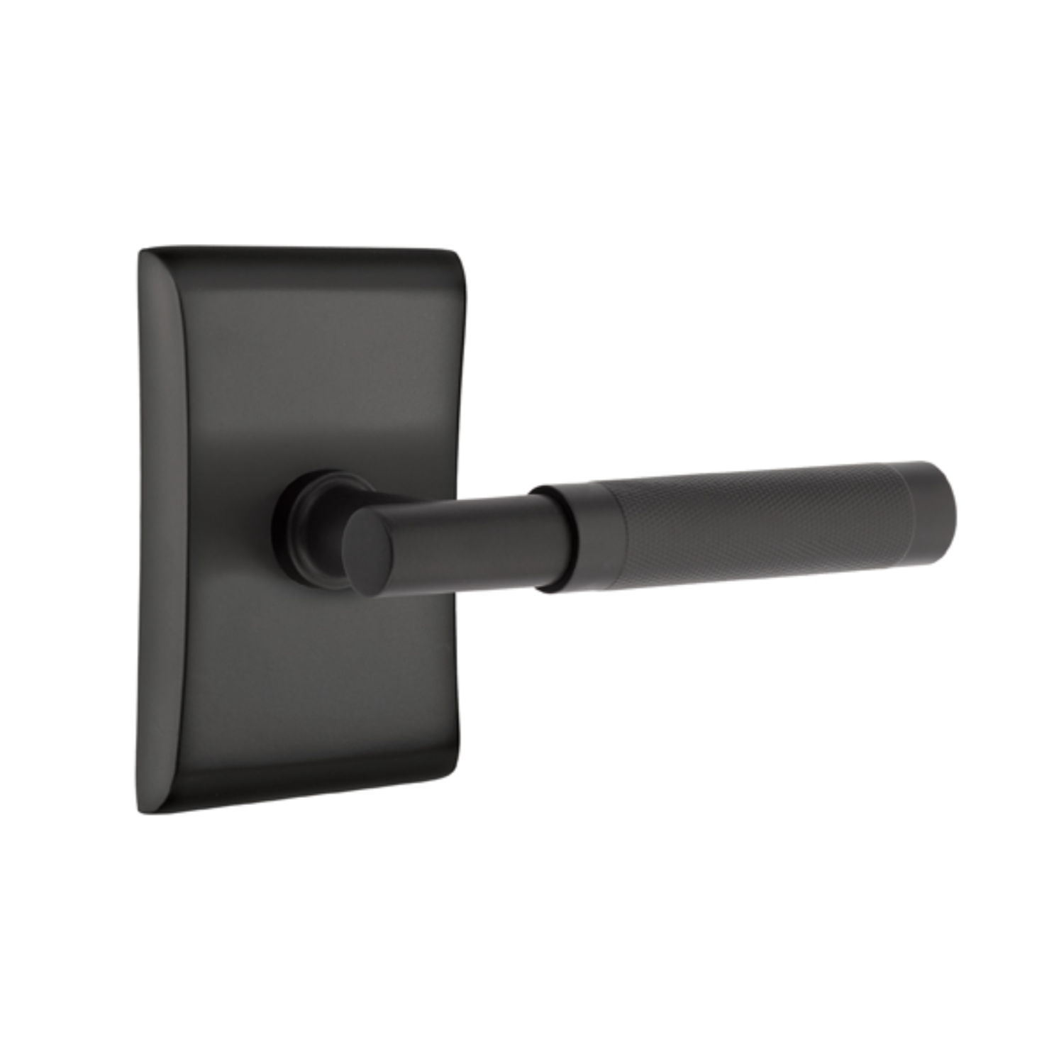 Knurled T Bar Matte Black Door Lever with Neos Rosette - Modern Interior Door Handle for Home, Office, and Commercial Spaces