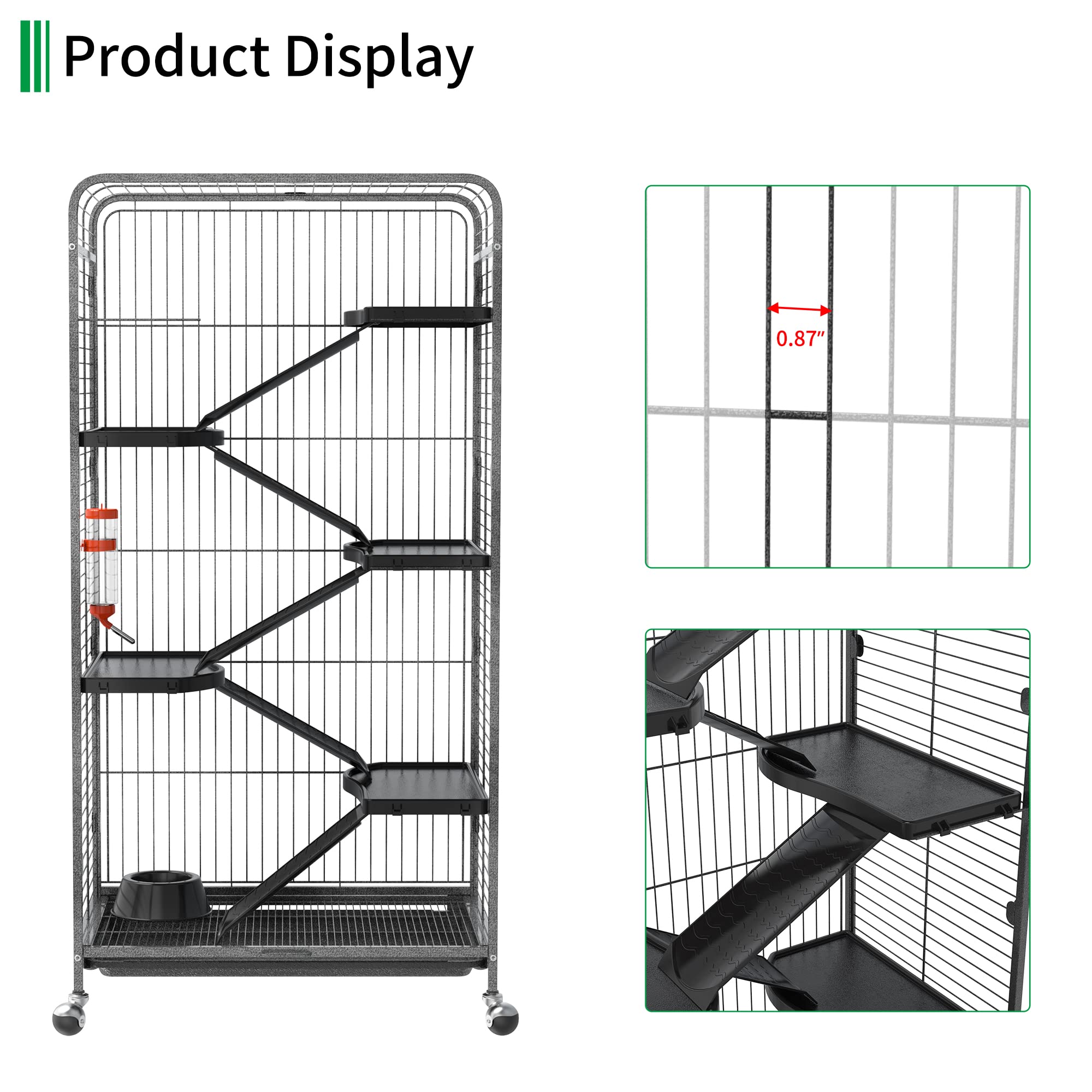YITAHOME 52-inch Metal Small Animal Cage with Wheels - Indoor & Outdoor Ferret, Chinchilla, Rat, Squirrel, Guinea Pig, Bunny, Rabbit, Cat Cage - Black (MAYIH0010153MA) | Perfect for Home, Backyard, Pet Store & Vet Clinic Use
