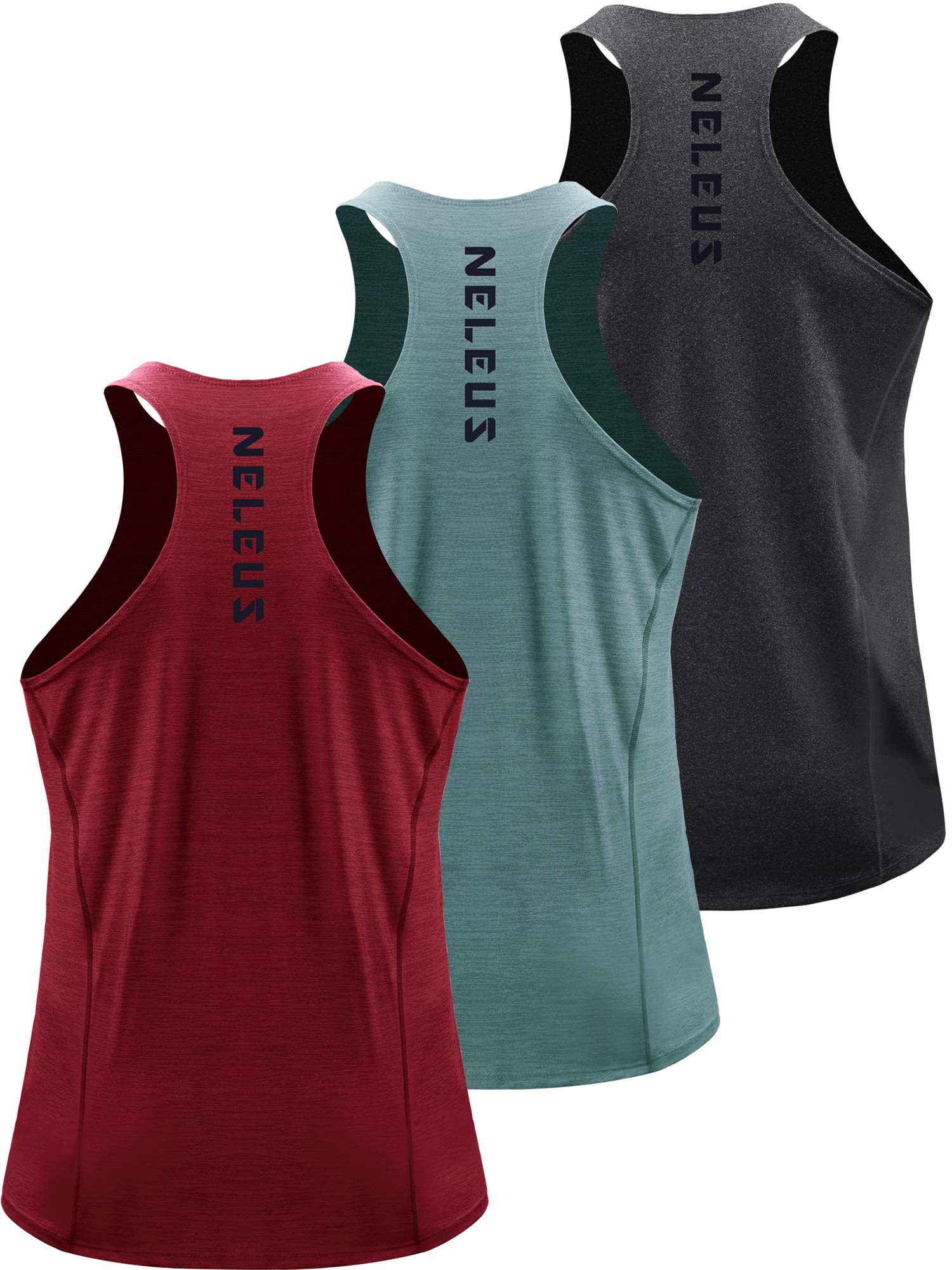 NELEUS Men's 3 Pack Running Tank Tops - Moisture Wicking Quick Dry Athletic Shirts for Workout & Gym - Lightweight Breathable Y-Back Design for Jogging, Training & Summer Sports