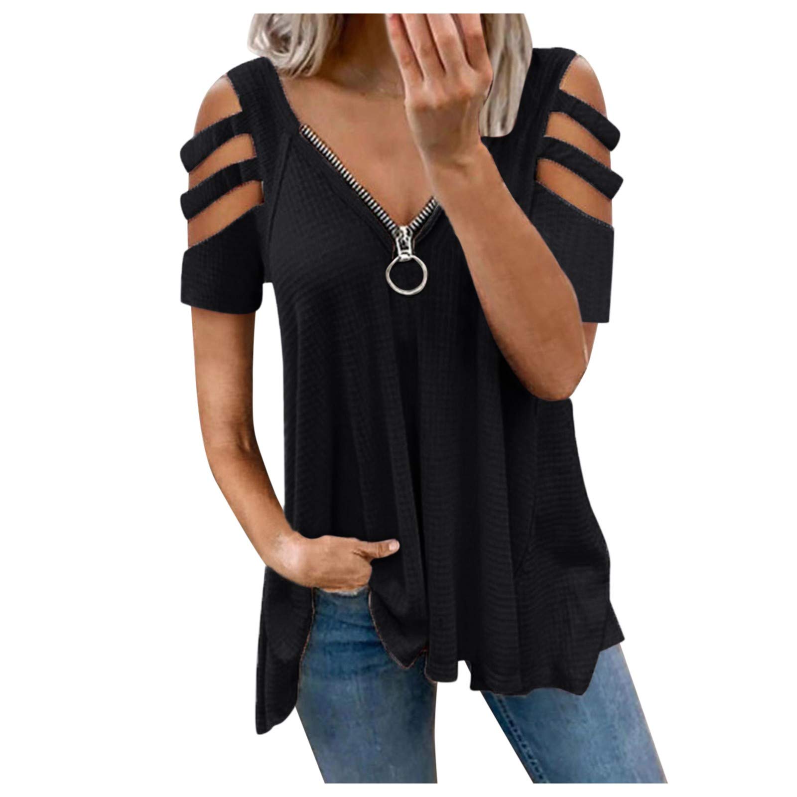 ONHUON Women's Short Sleeve V-Neck T-Shirts - Soft Loose Fit Casual Summer Tee Tops - Perfect for Everyday Wear, Weekend Outings & Beach Vacations